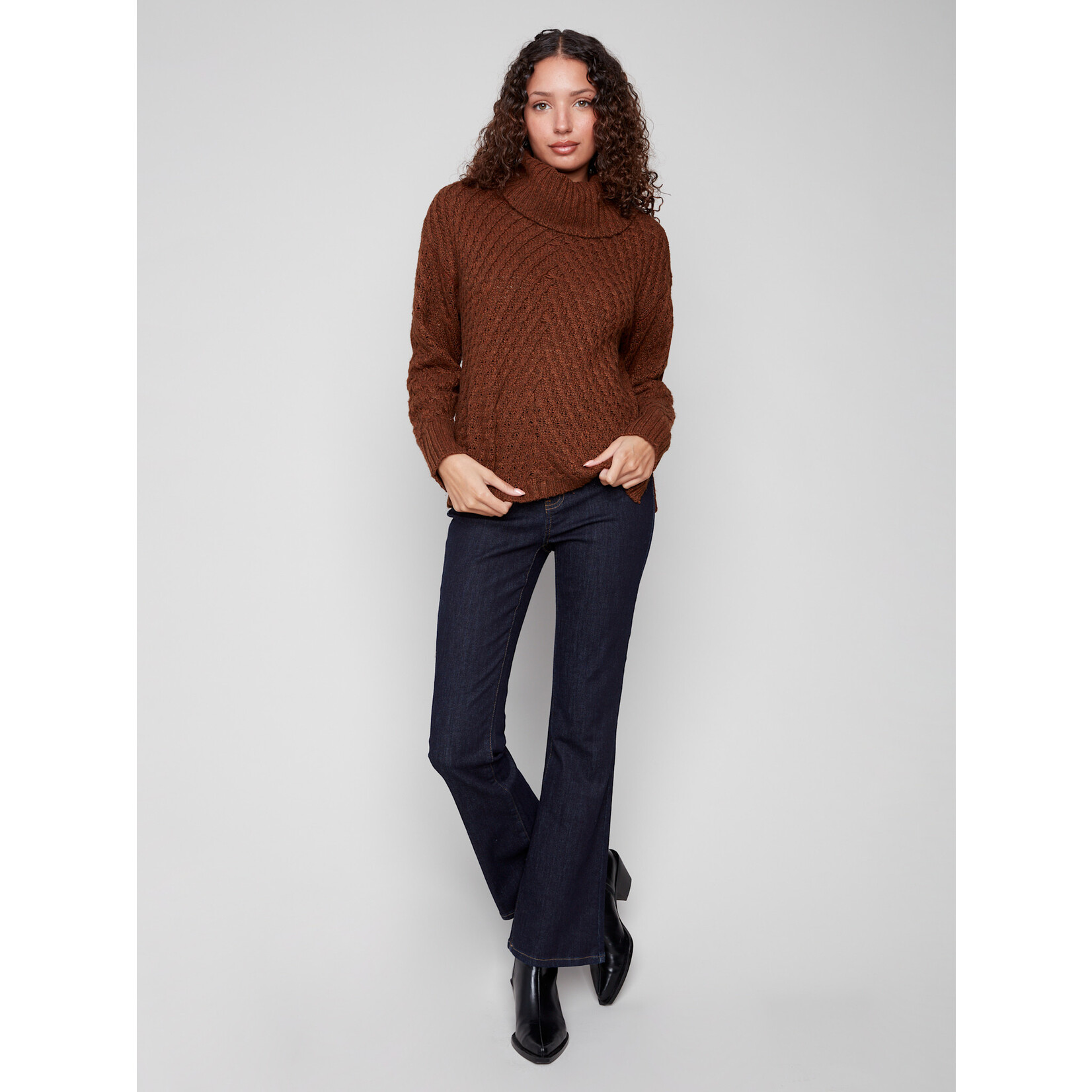 Charlie B Cowl Neck Diagonal Cable Sweater