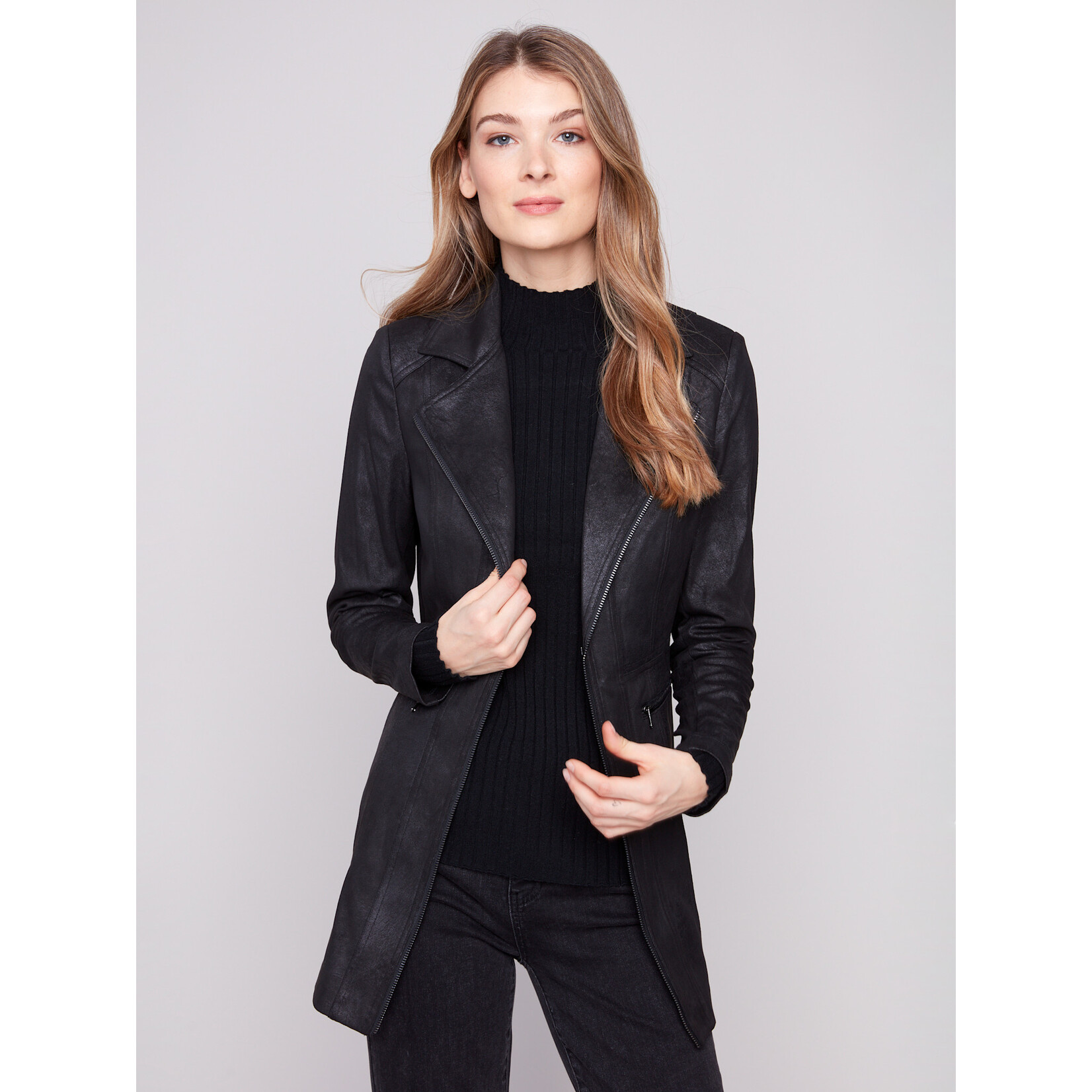 Charlie B Long Faux Suede Moto Jacket