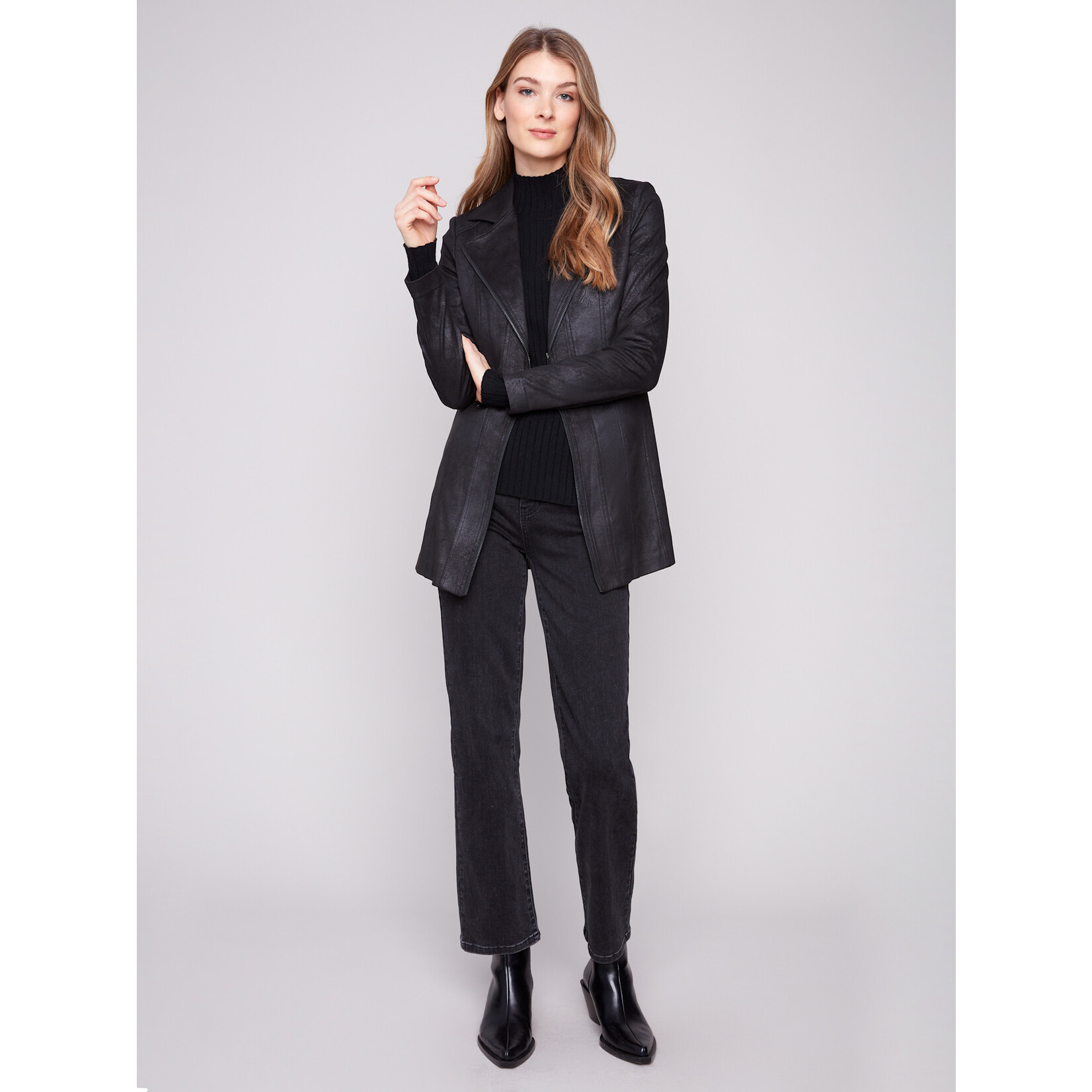 Charlie B Long Faux Suede Moto Jacket