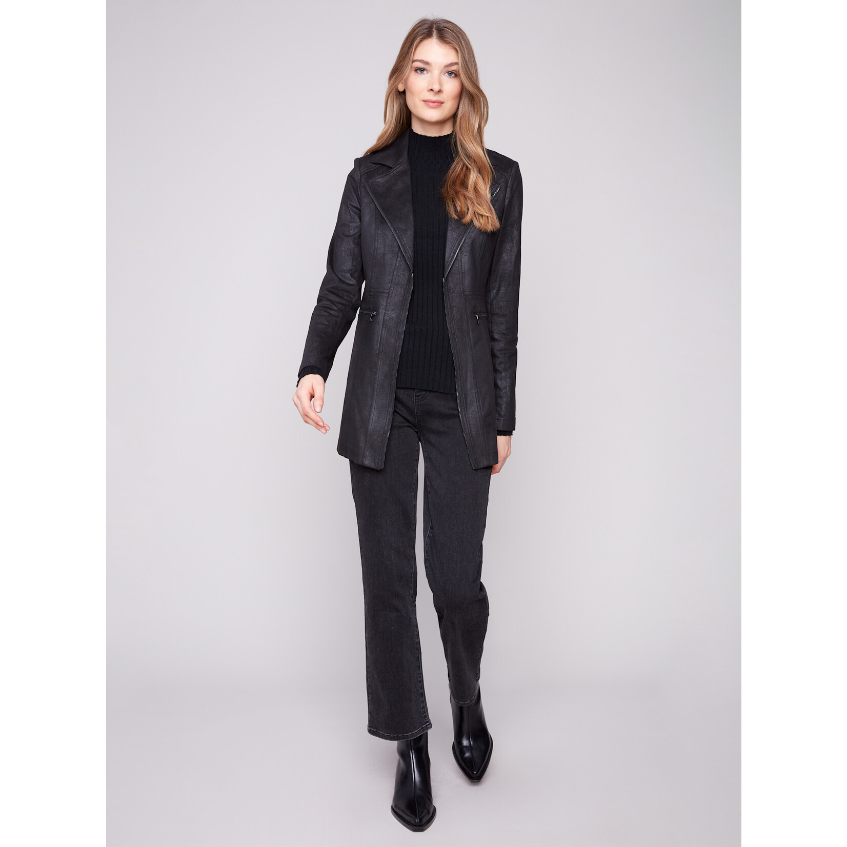 Charlie B Long Faux Suede Moto Jacket