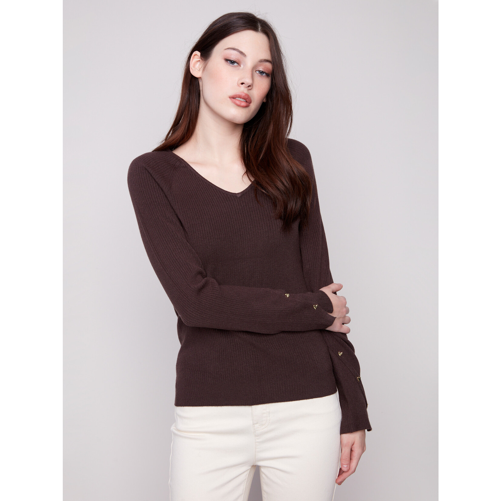 Charlie B Ribbed Heart Rivet Sweater