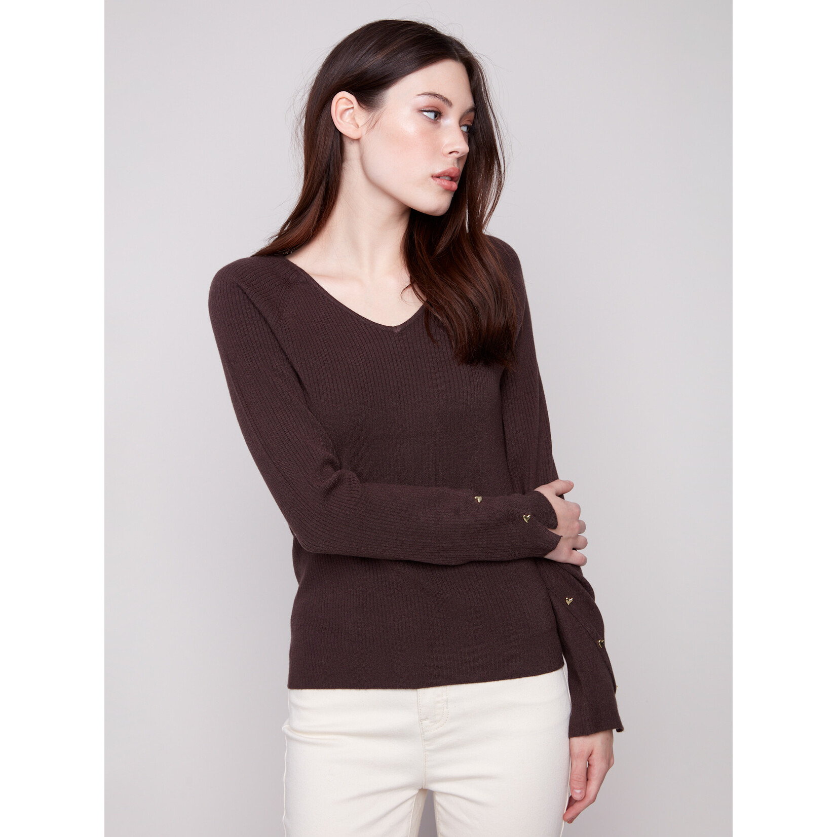 Charlie B Ribbed Heart Rivet Sweater