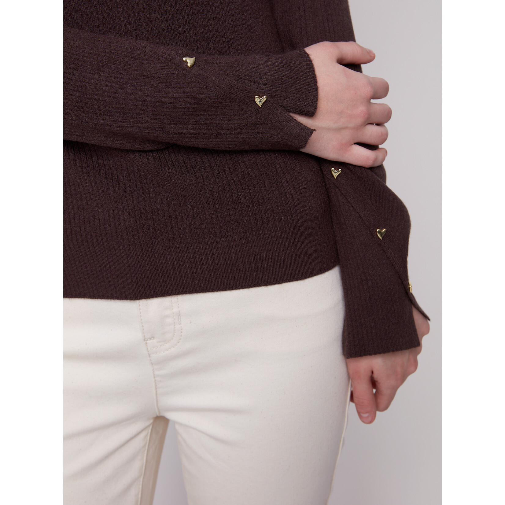 Charlie B Ribbed Heart Rivet Sweater