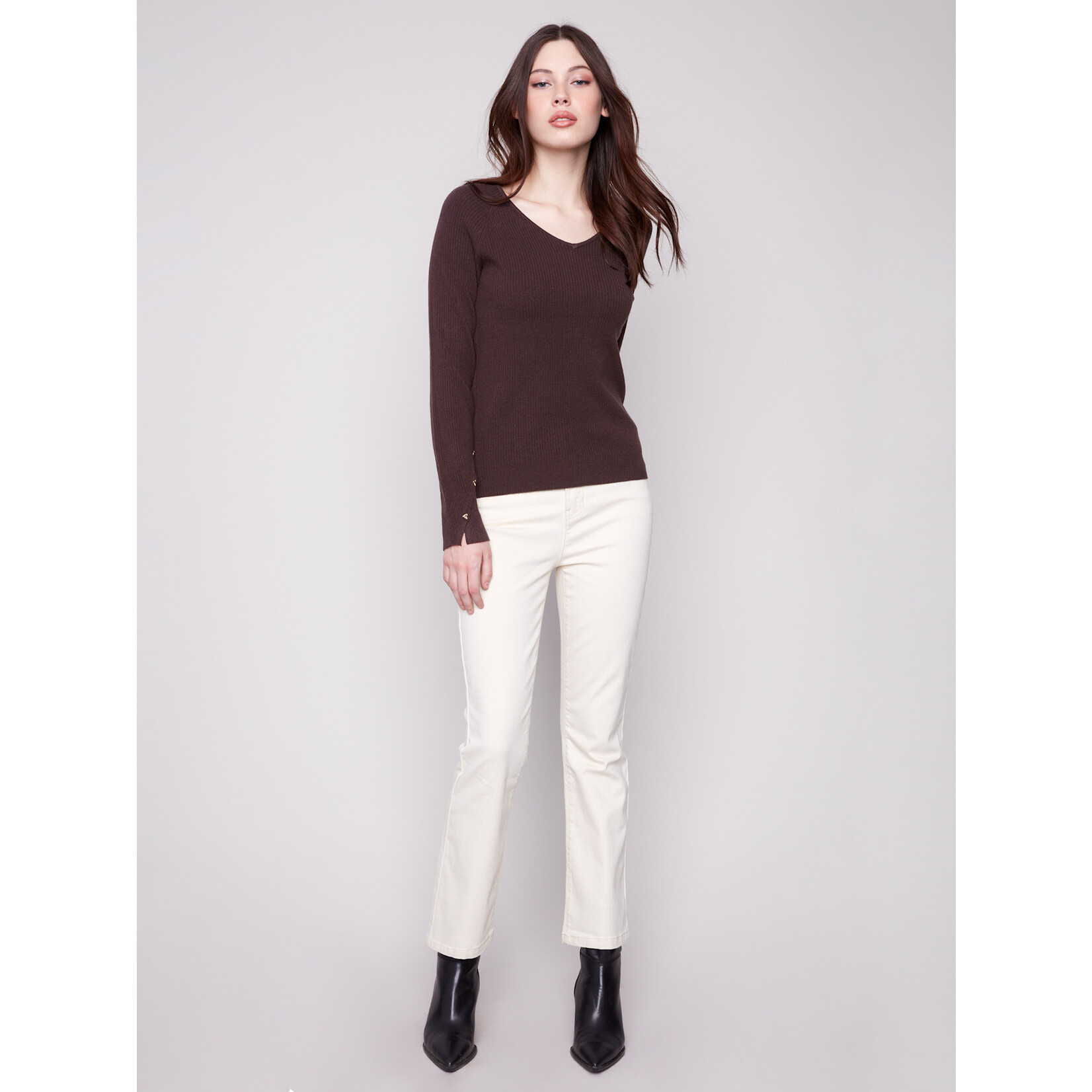 Charlie B Ribbed Heart Rivet Sweater