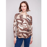 Charlie B Printed Side Button Boat Neck Sweater
