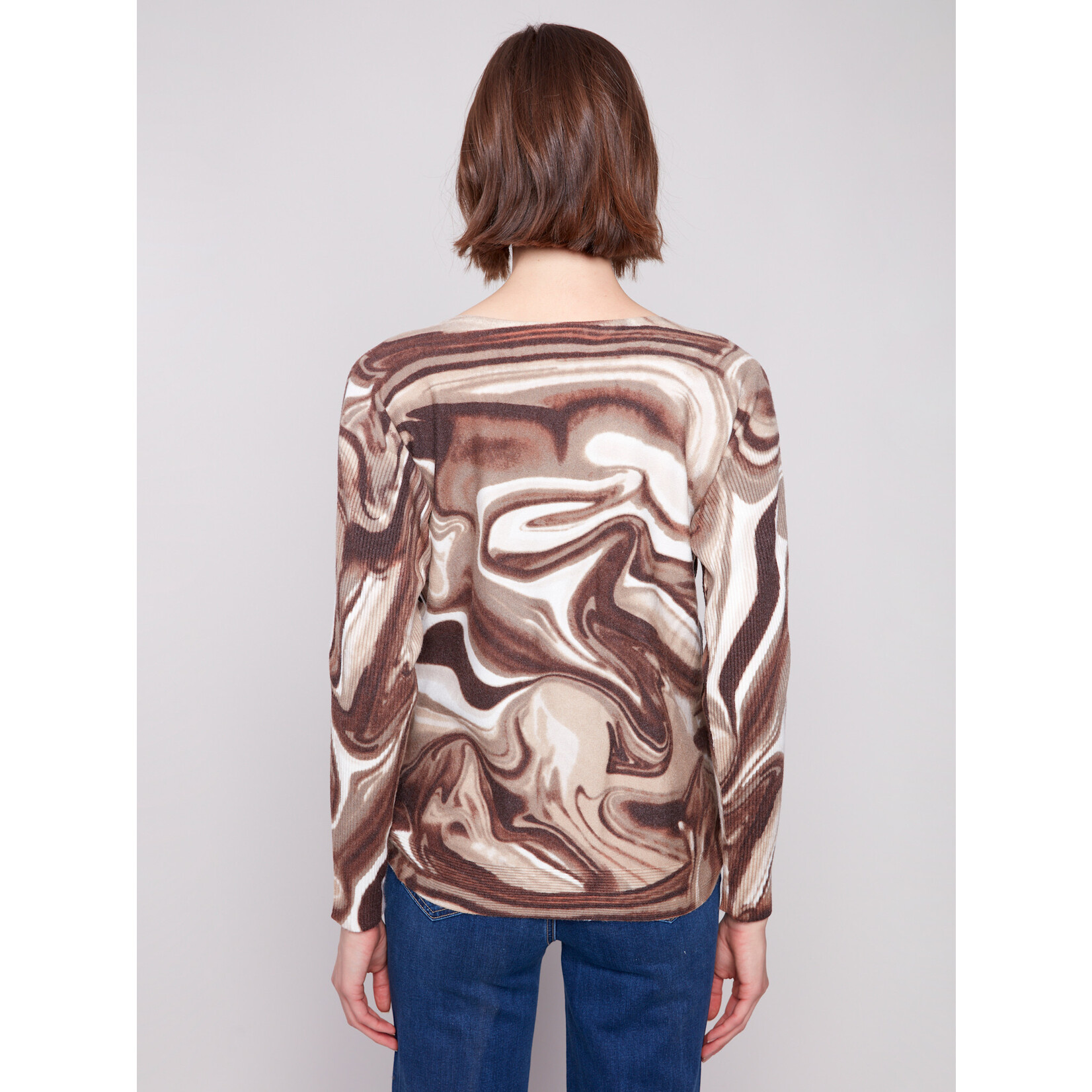 Charlie B Printed Side Button Boat Neck Sweater