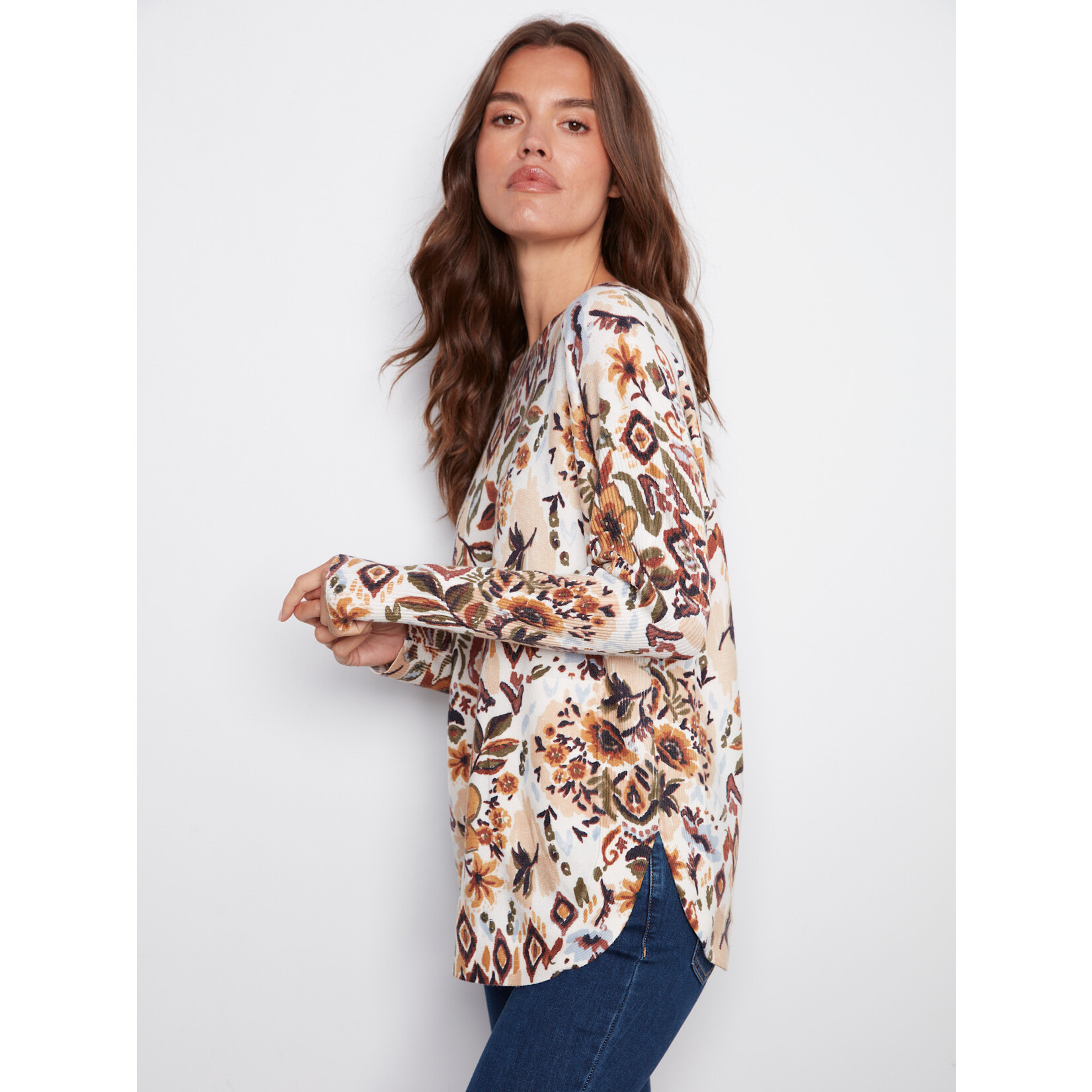 Charlie B Printed Round Hem Sweater