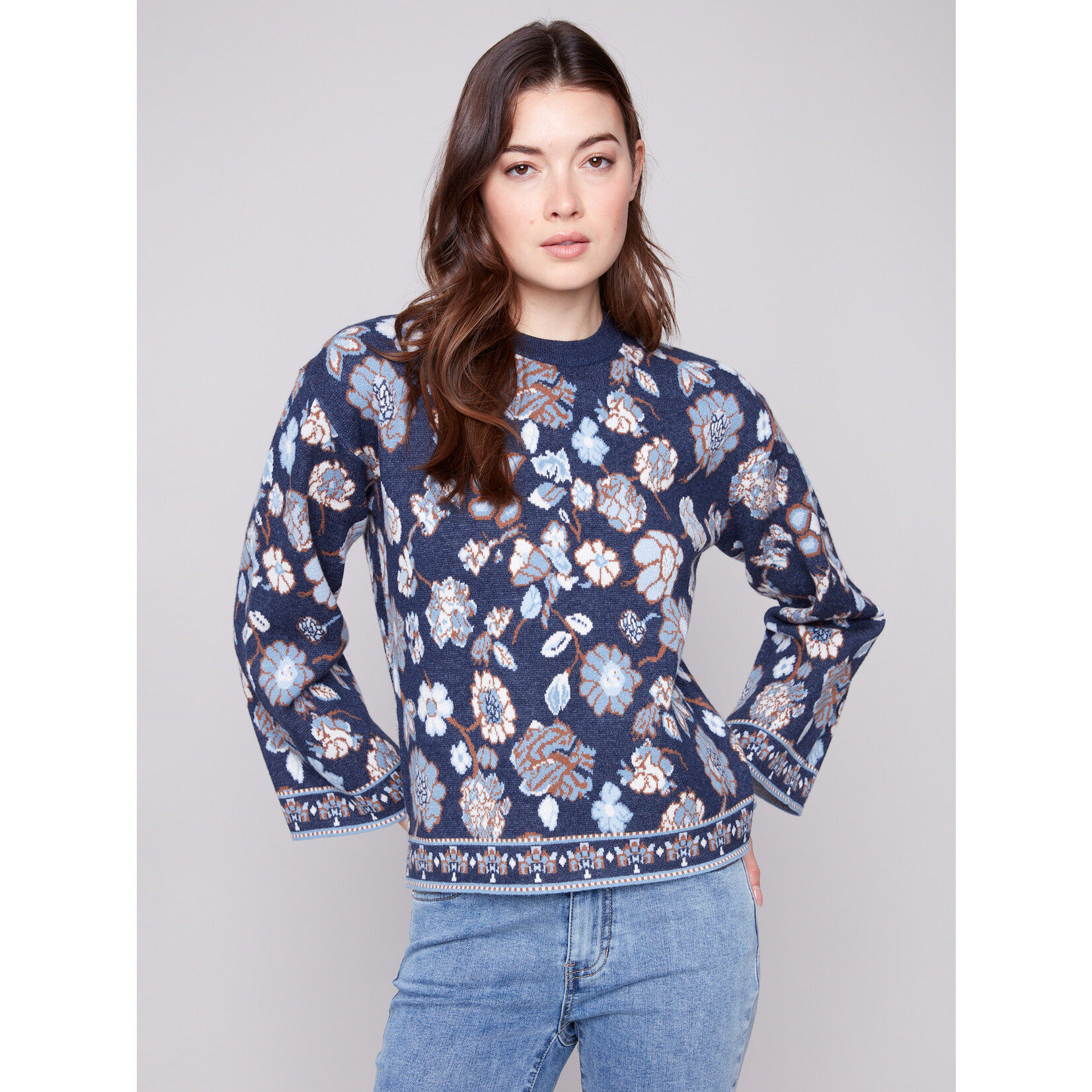 Charlie B Crew Neck Jacquard Sweater