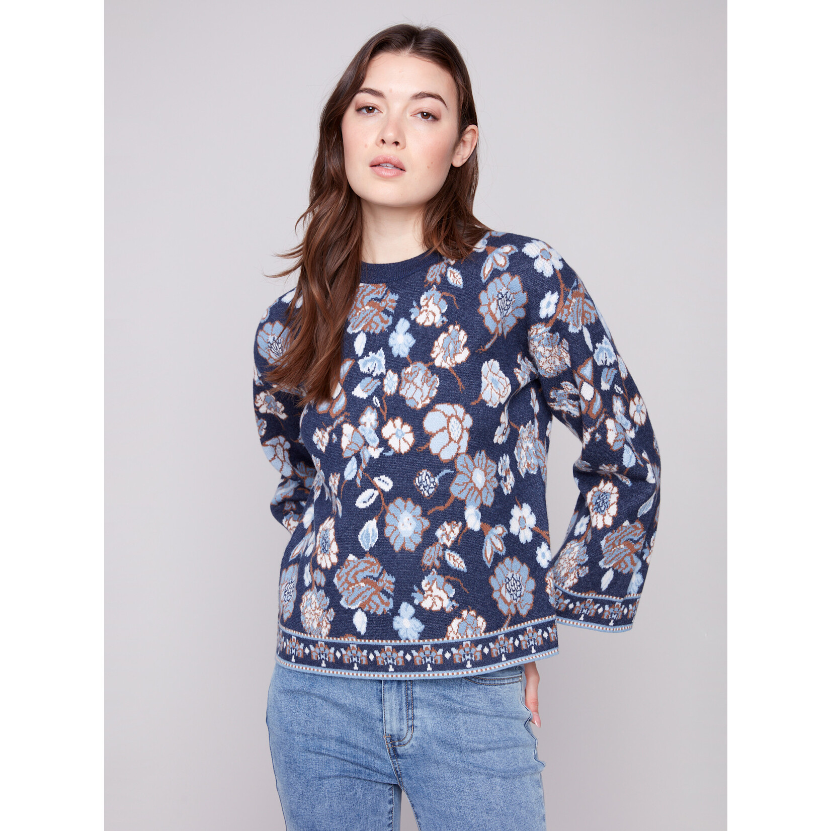 Charlie B Crew Neck Jacquard Sweater