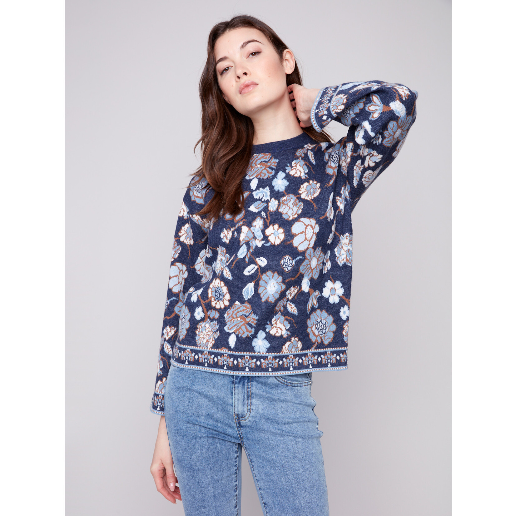 Charlie B Crew Neck Jacquard Sweater