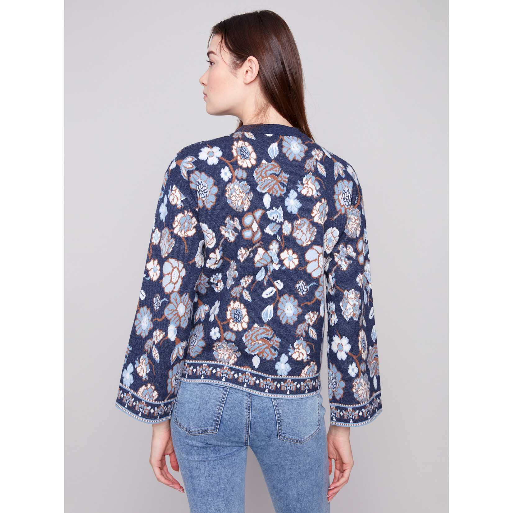 Charlie B Crew Neck Jacquard Sweater