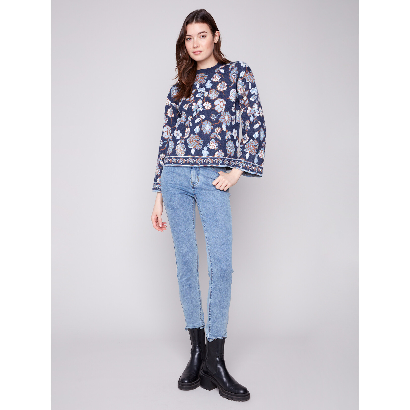 Charlie B Crew Neck Jacquard Sweater