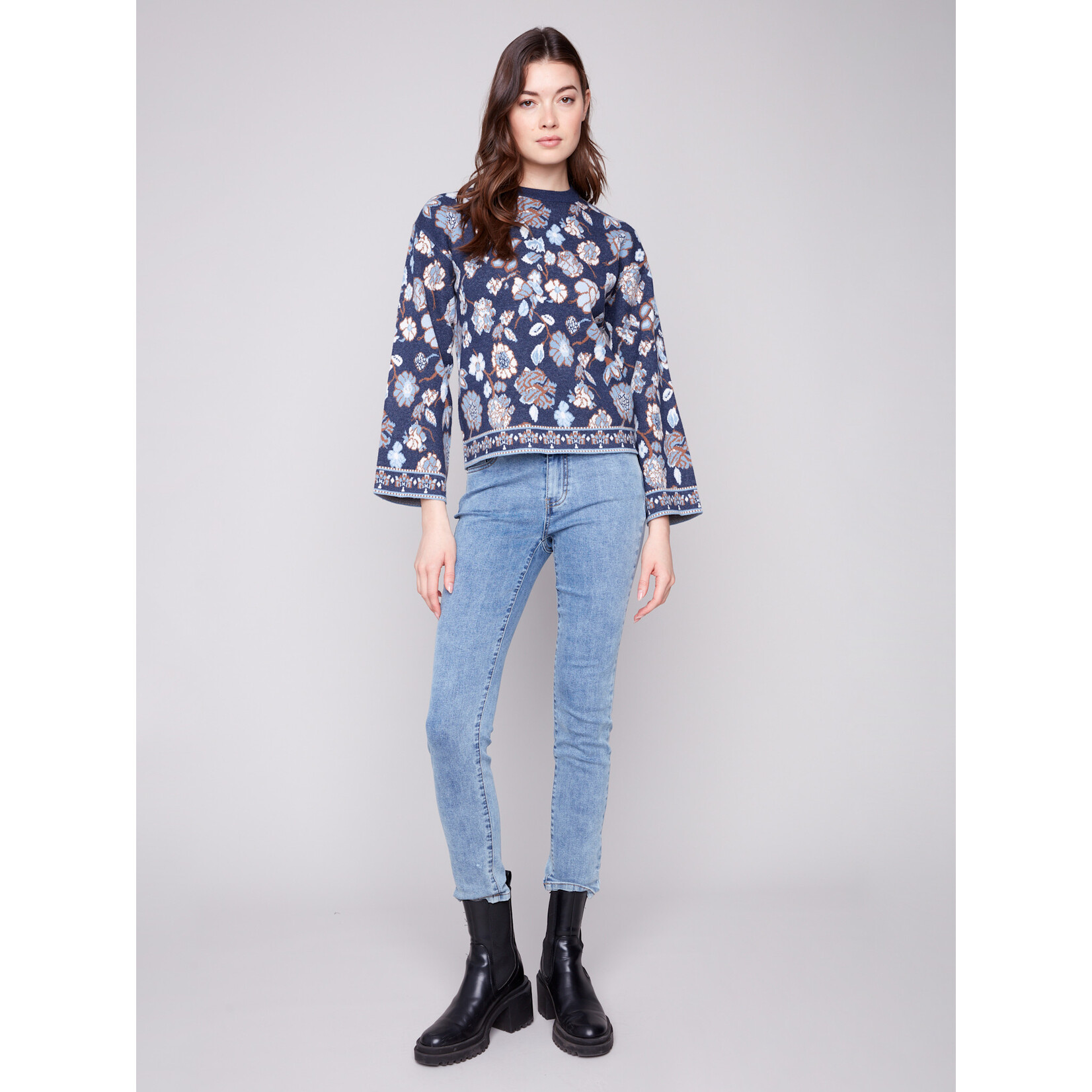 Charlie B Crew Neck Jacquard Sweater