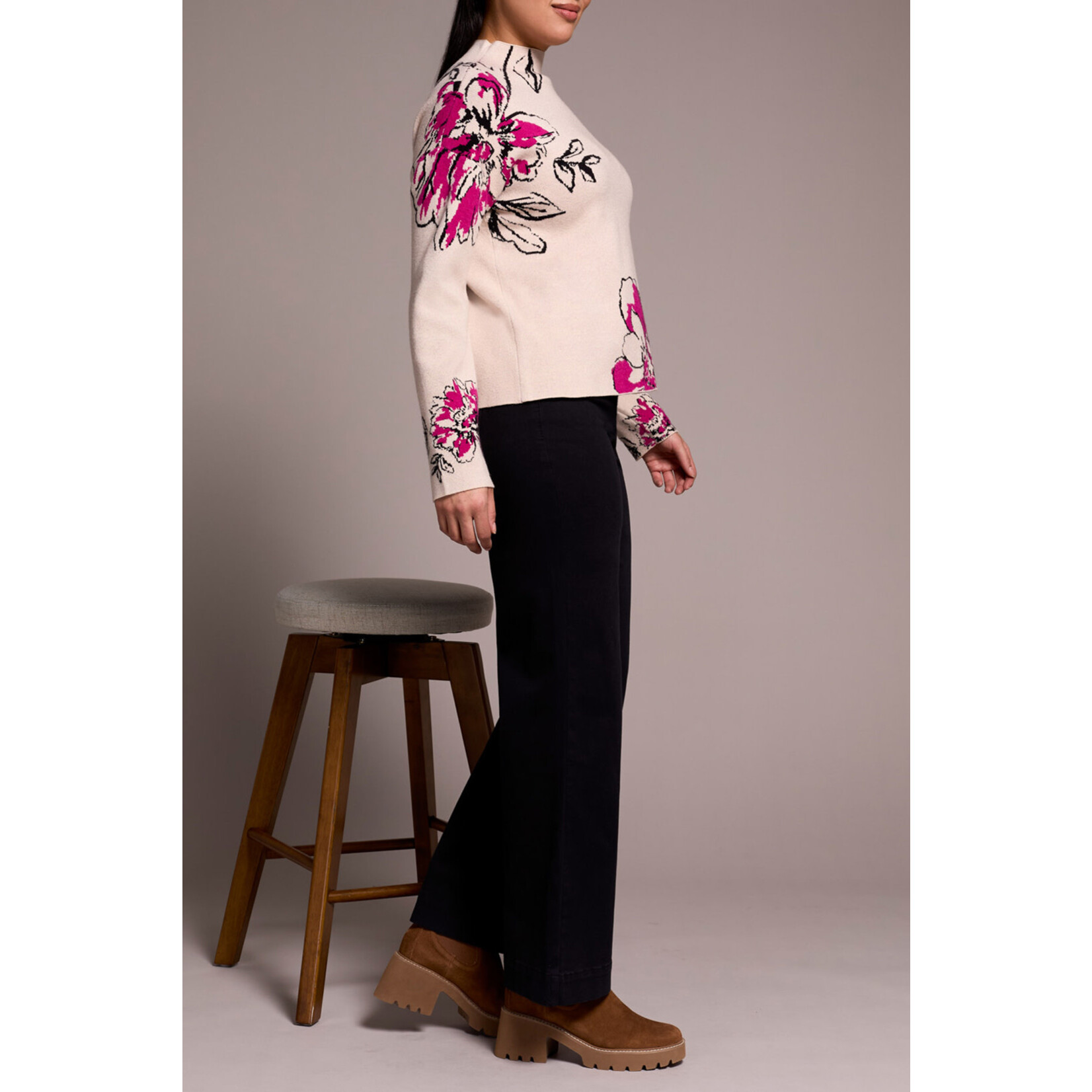 Tribal Knit Jacquard Funnel Neck Sweater