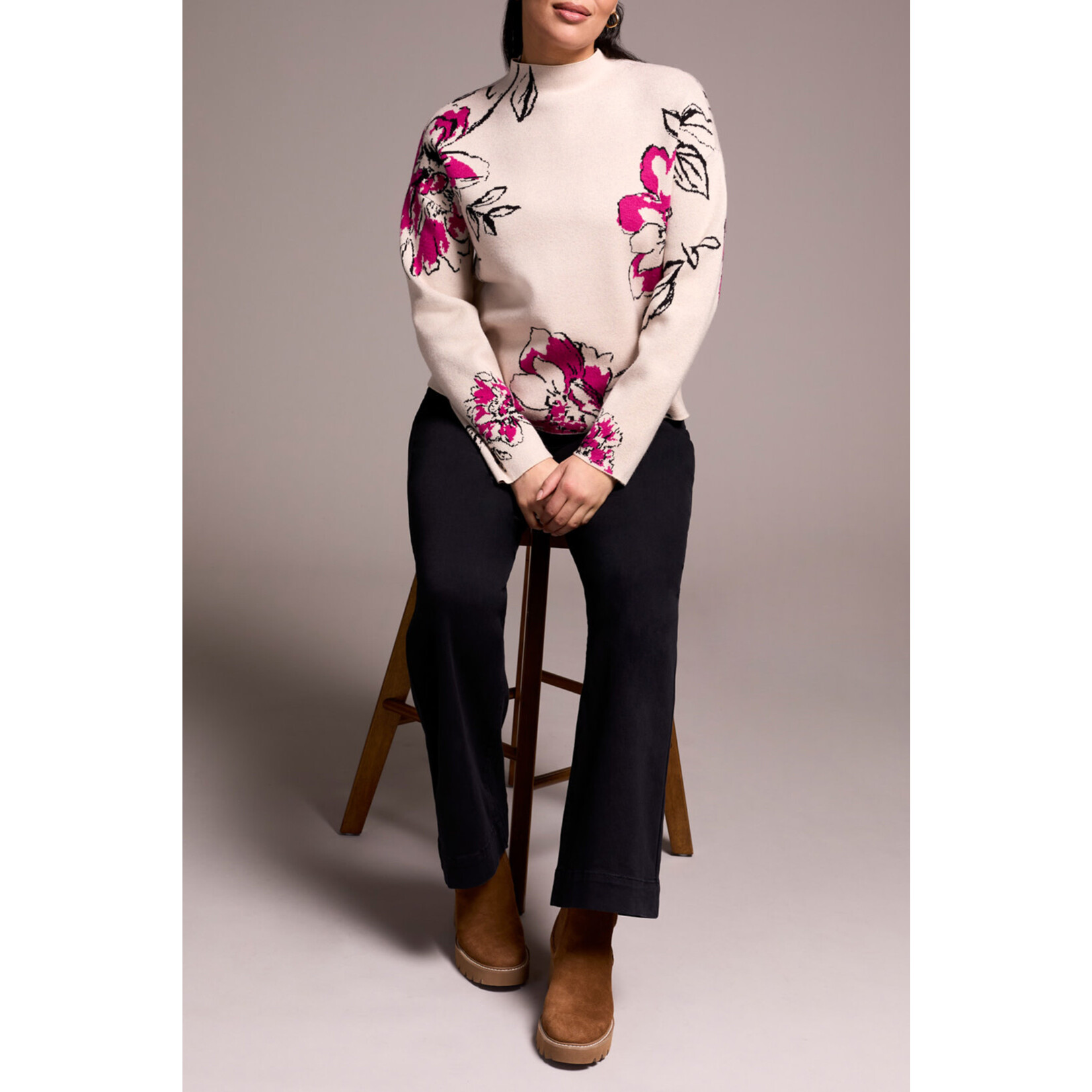 Tribal Knit Jacquard Funnel Neck Sweater
