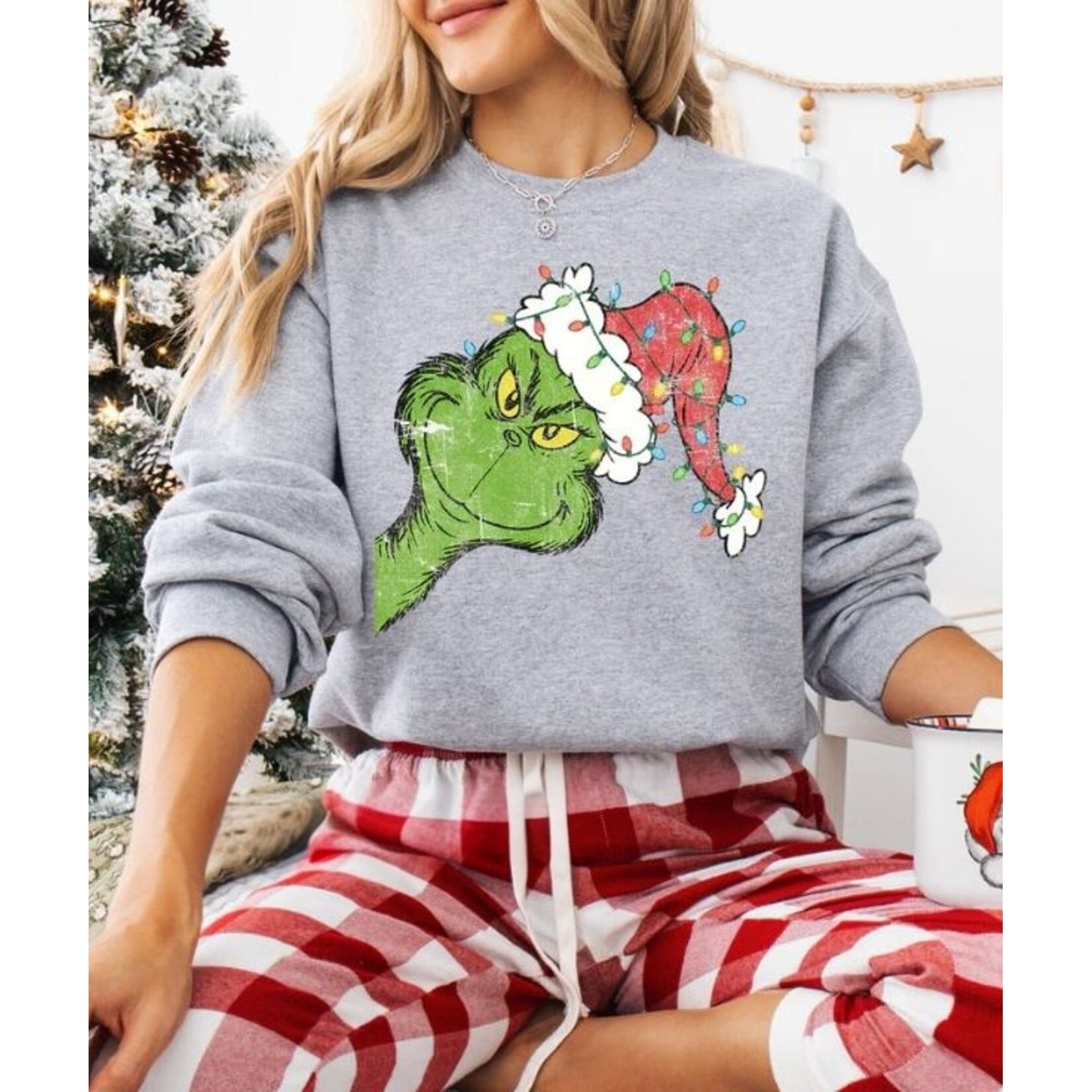 Royal Blush Peeking Grinch Sweatshirt Sport Grey