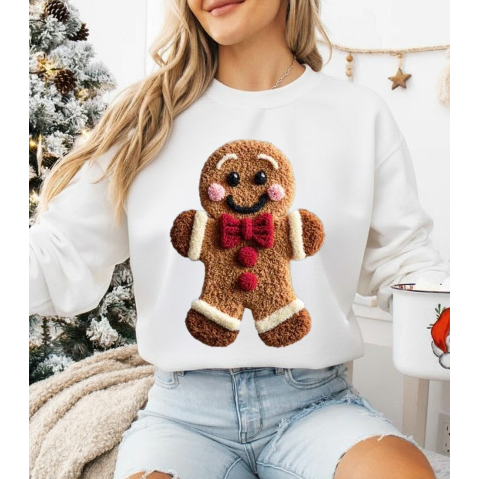 Royal Blush Gingerbread Crochet Sweatshirt White