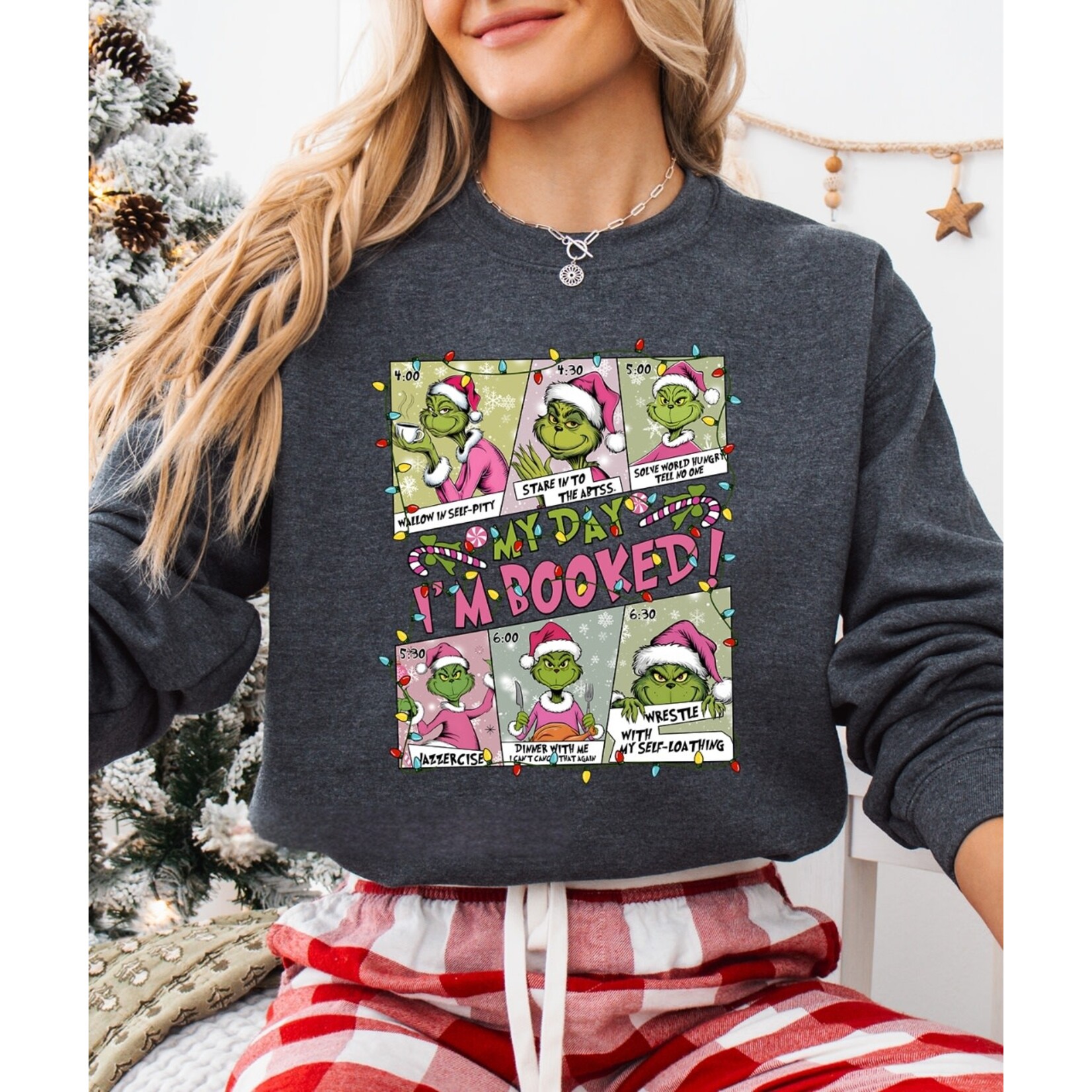 Royal Blush Pink I'm Booked Sweatshirt Dark Heather Grey