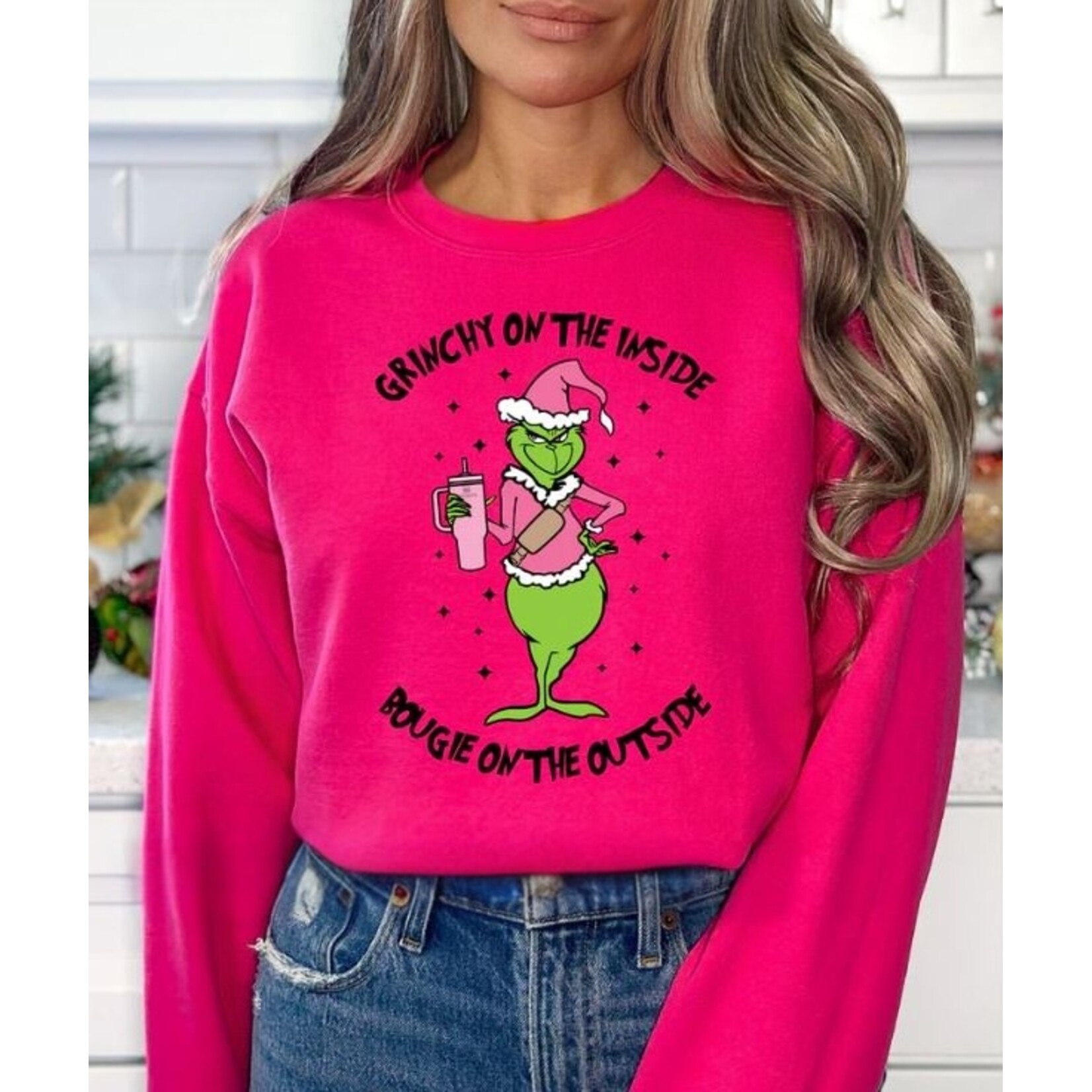 Royal Blush Grinchy On The Outside Bougie On The Inside Crew Heliconia Pink