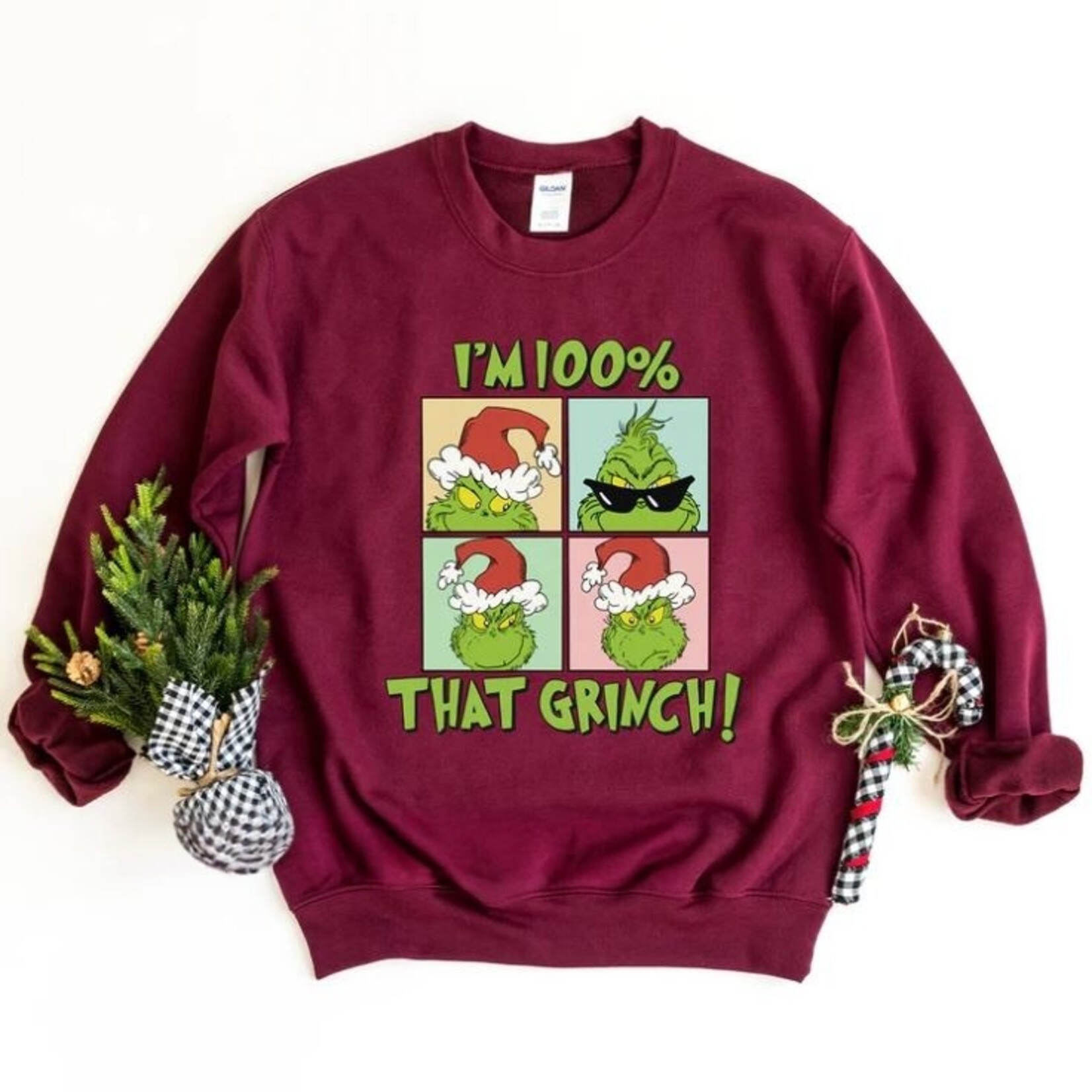 Royal Blush I'm 100% That Grinch Sweatshirt Maroon
