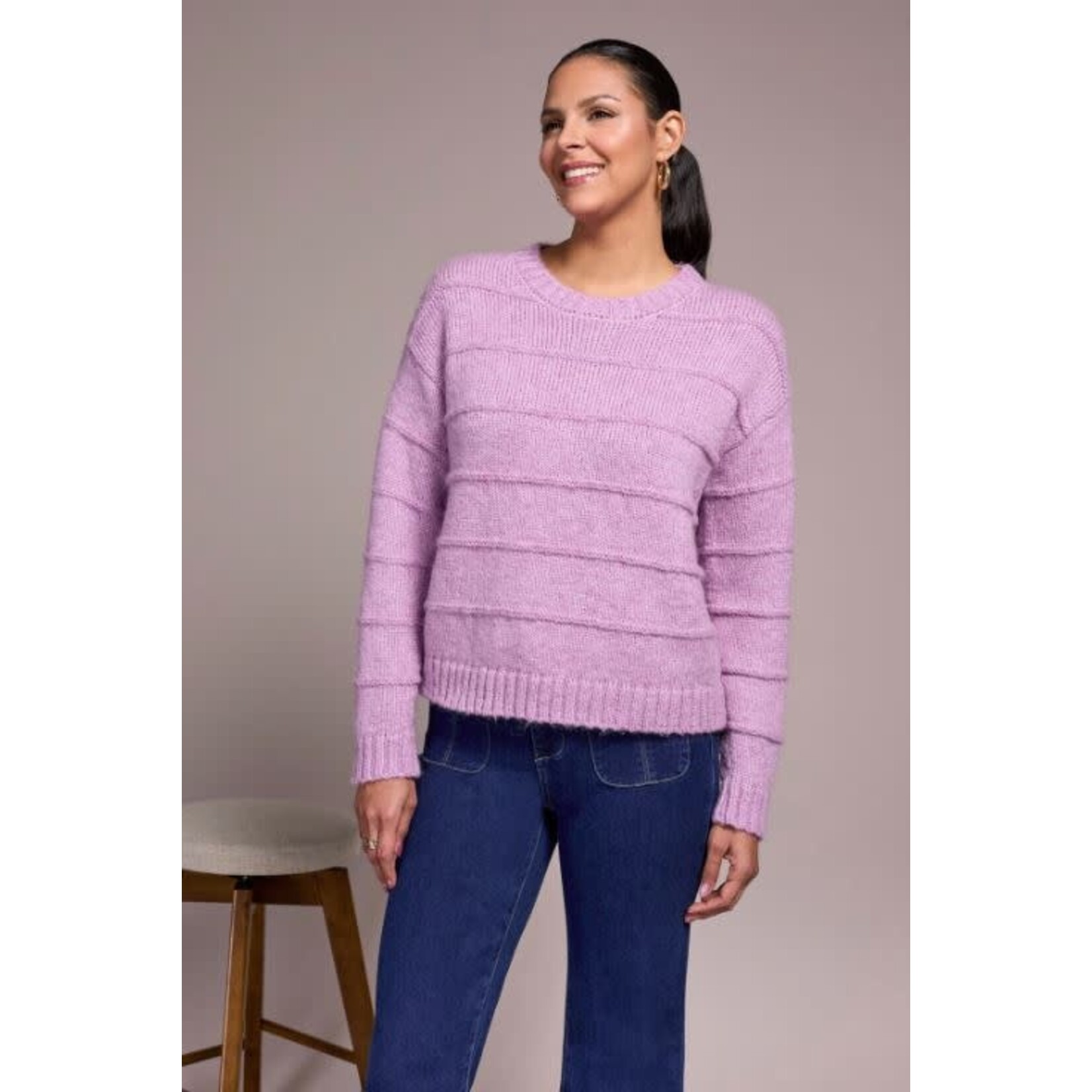 Tribal Heathered Stripe Crew Neck Sweater