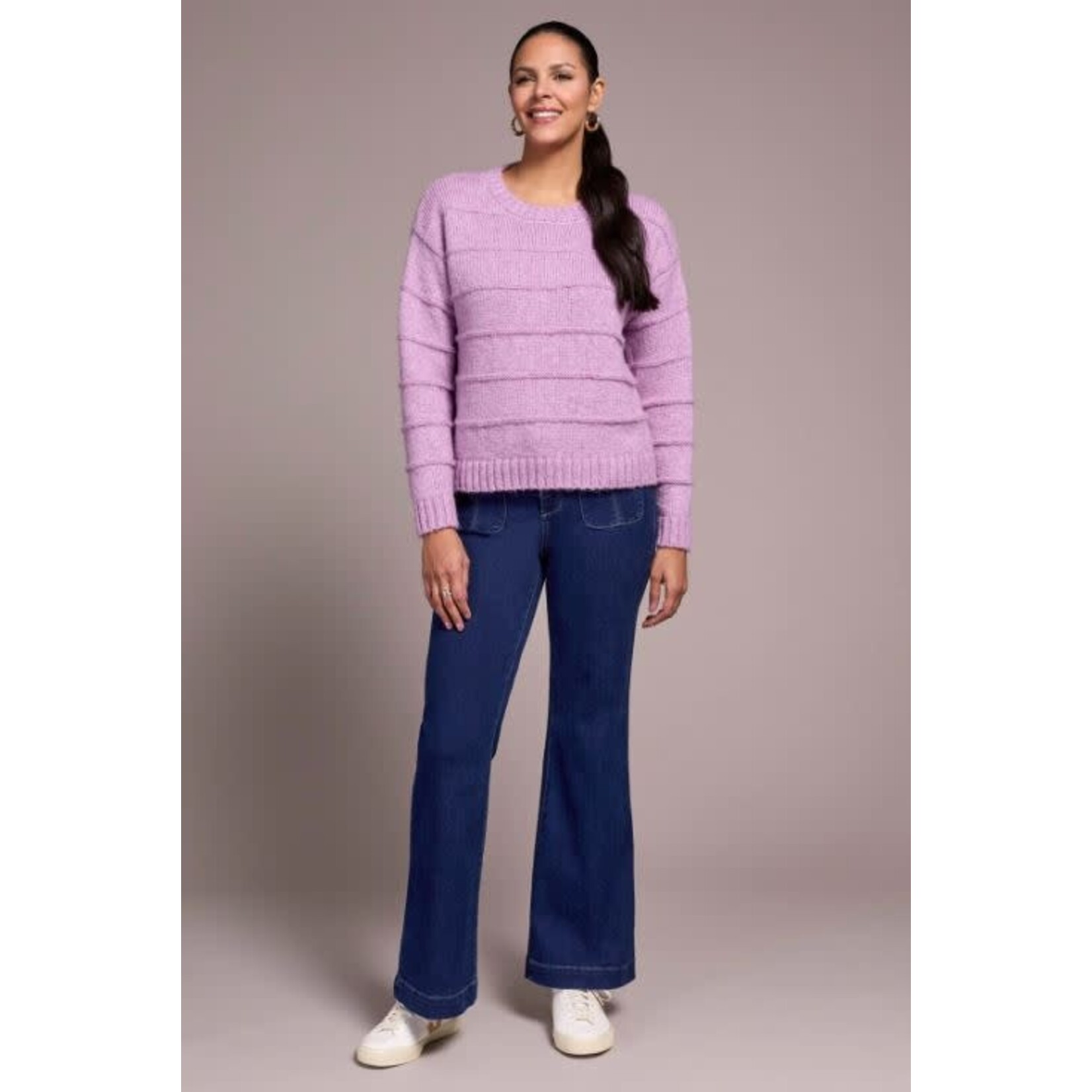 Tribal Heathered Stripe Crew Neck Sweater