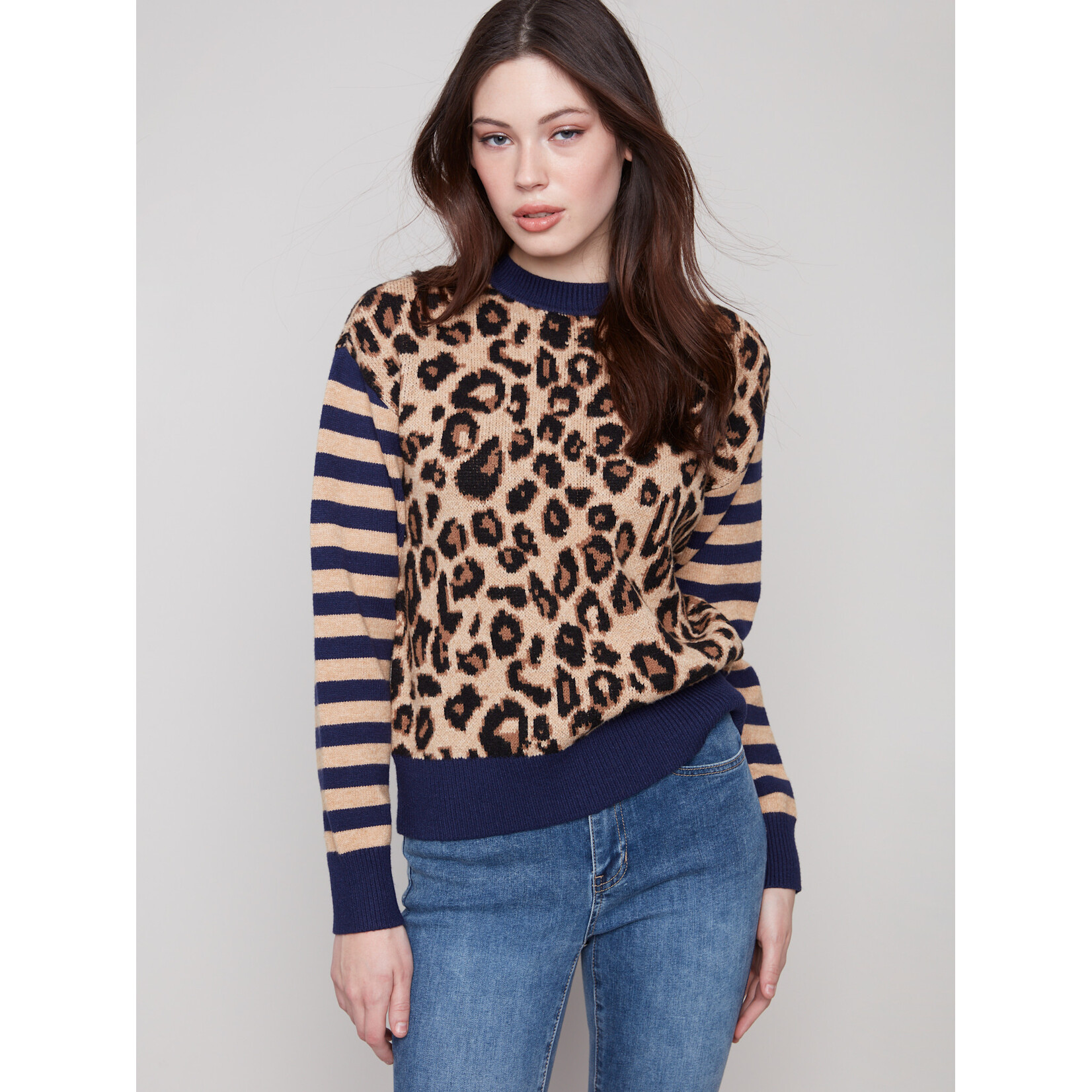 Charlie B Crew Neck Jacquard Sweater