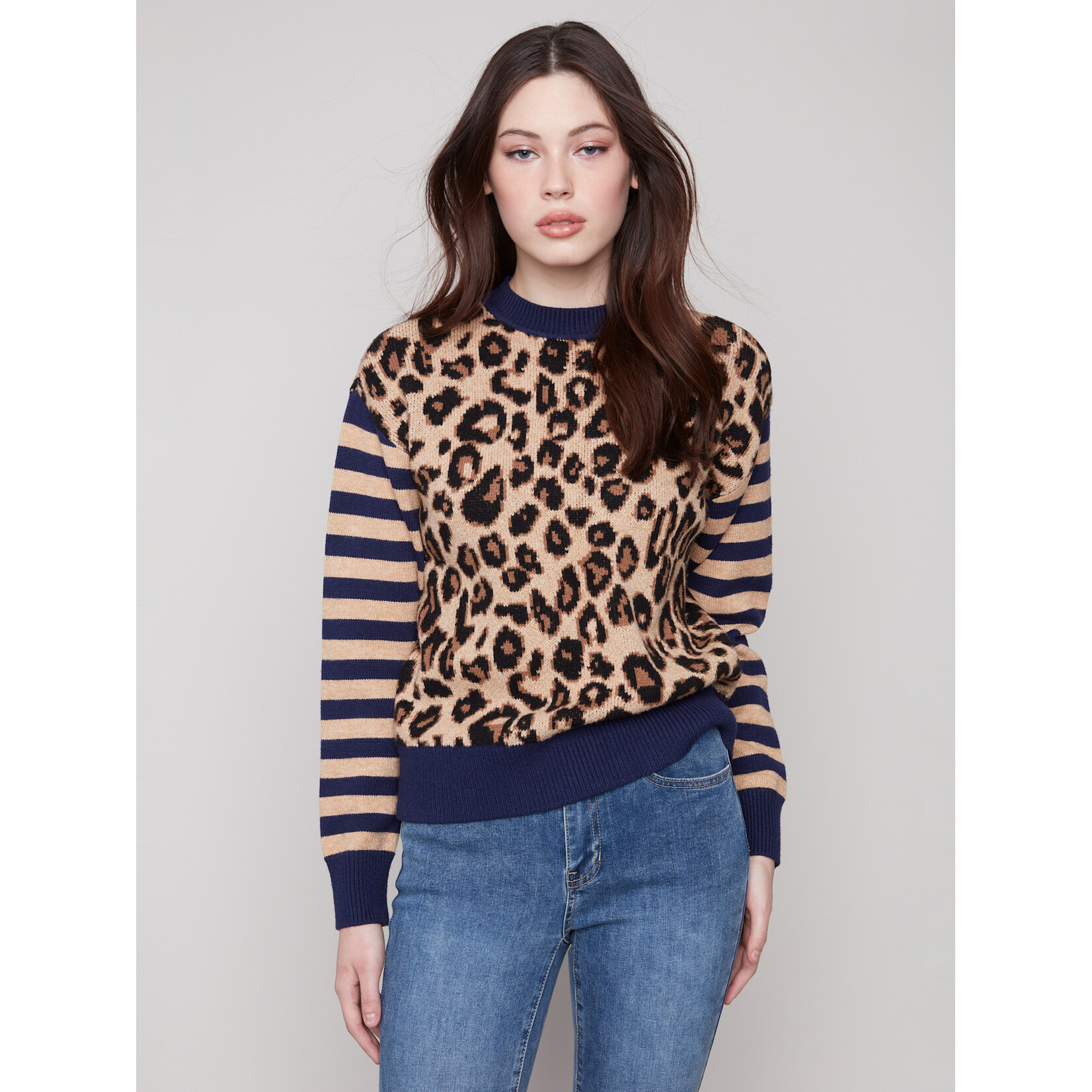Charlie B Crew Neck Jacquard Sweater