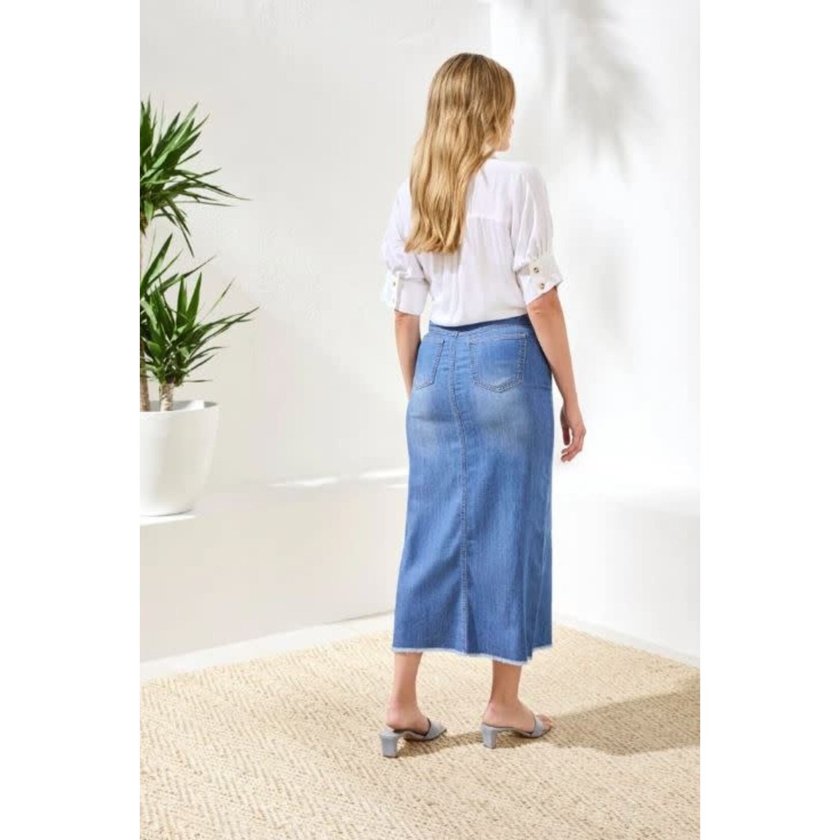 Tribal Full Length Denim Skirt With Slit