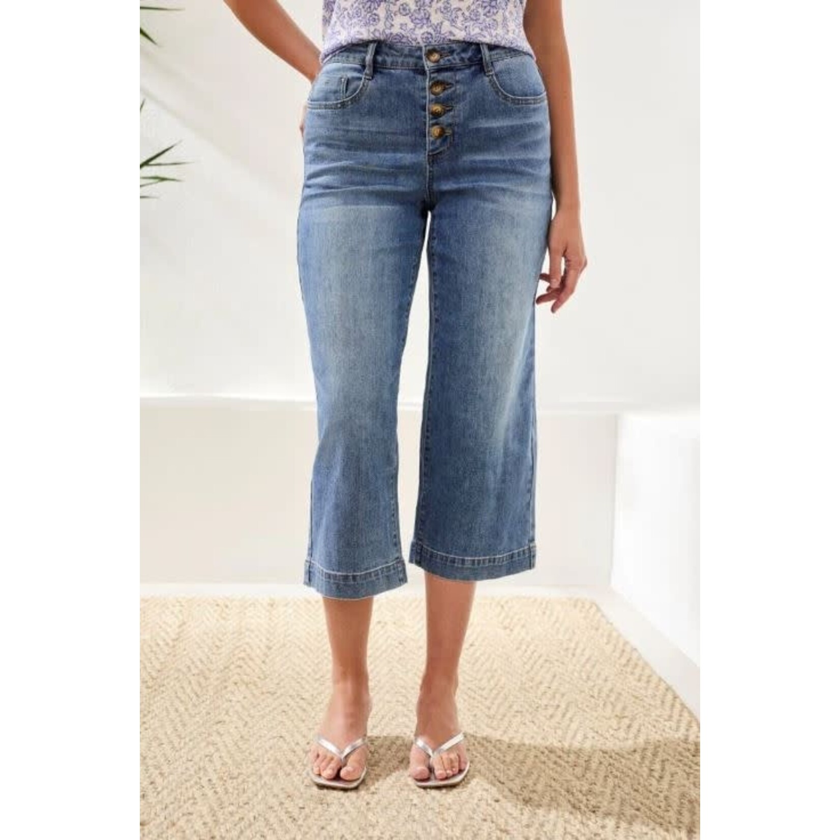 Tribal Audrey Button Fly Wide Leg Crop Jean