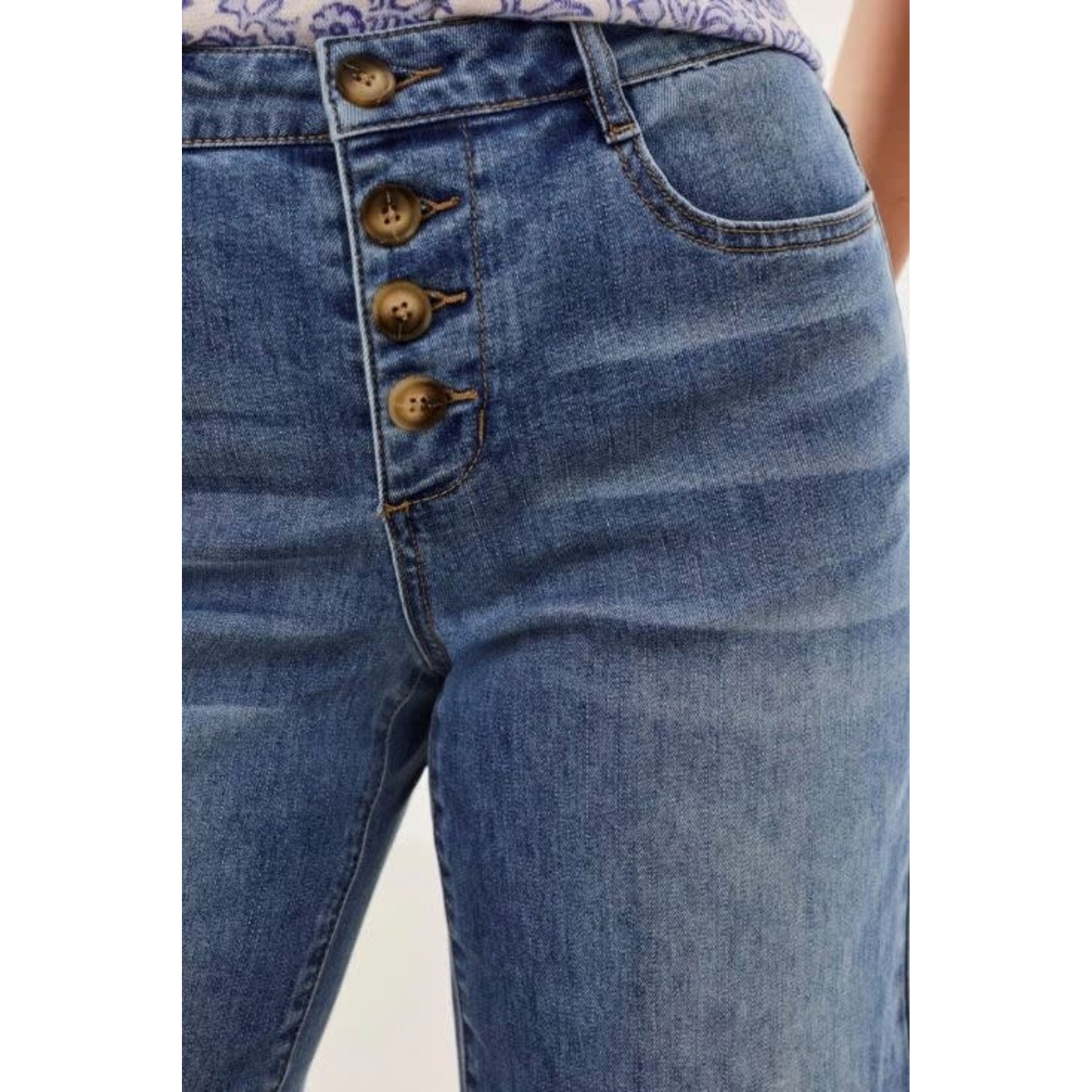 Tribal Audrey Button Fly Wide Leg Crop Jean