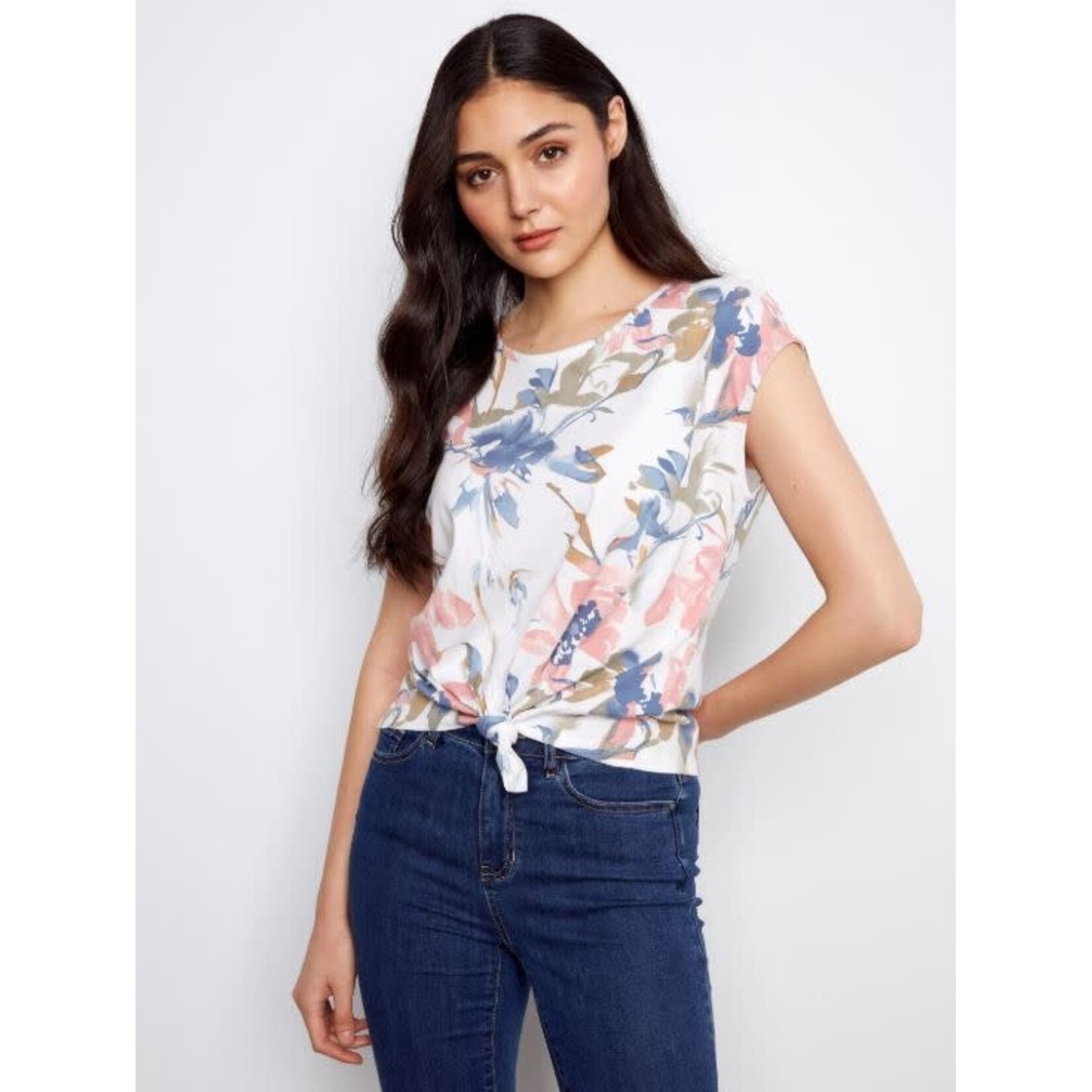 Charlie B Cap Sleeve Knot Front Top