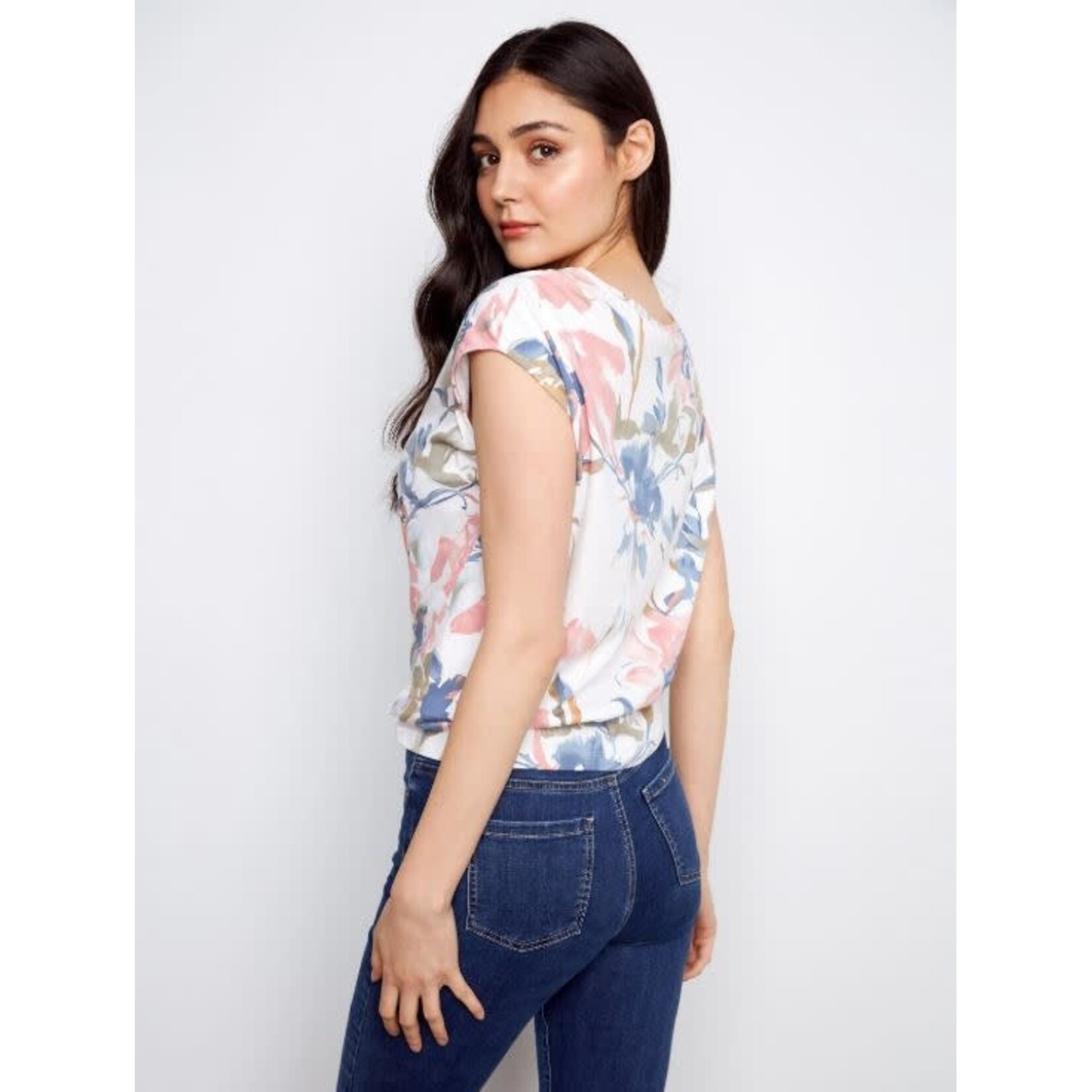 Charlie B Cap Sleeve Knot Front Top