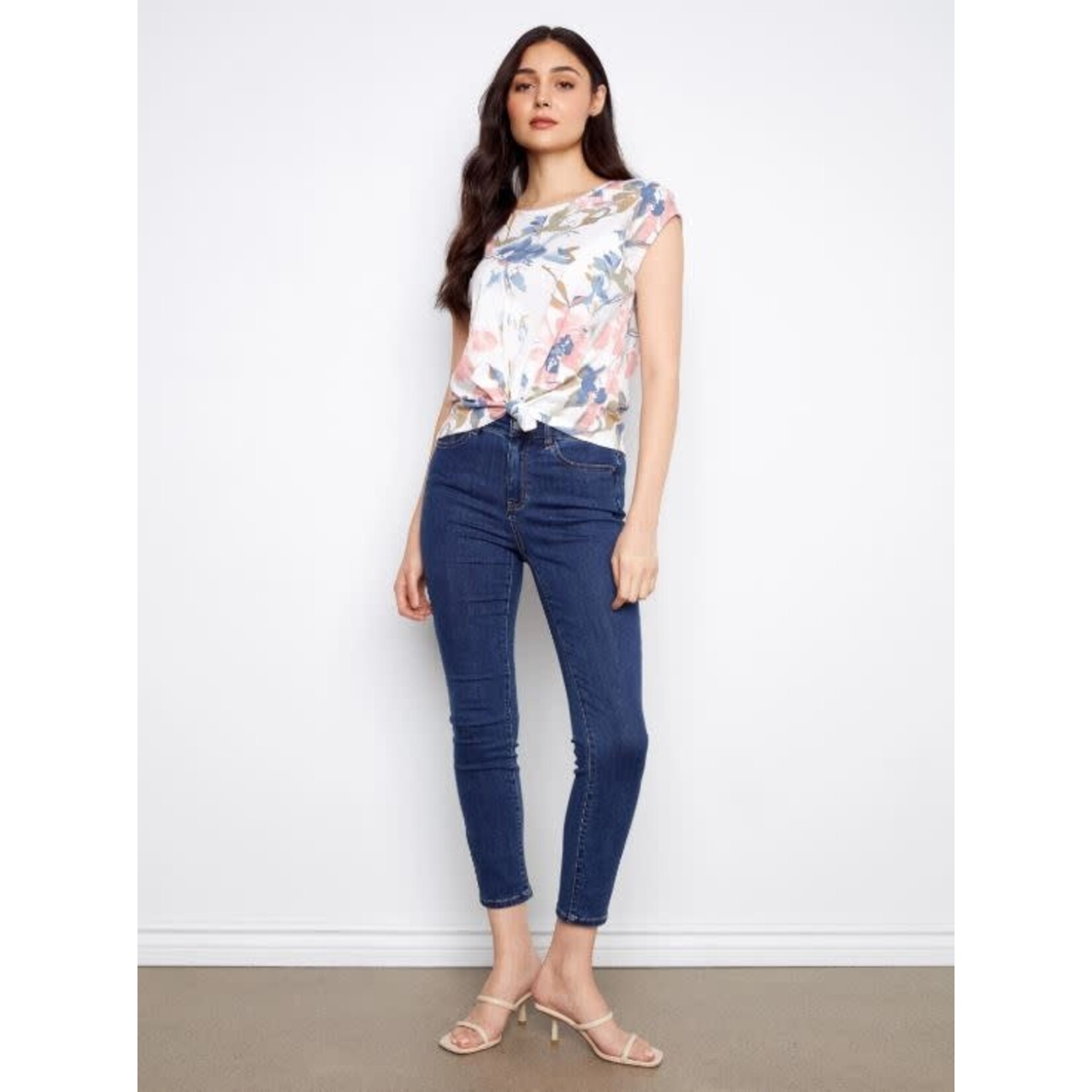 Charlie B Cap Sleeve Knot Front Top