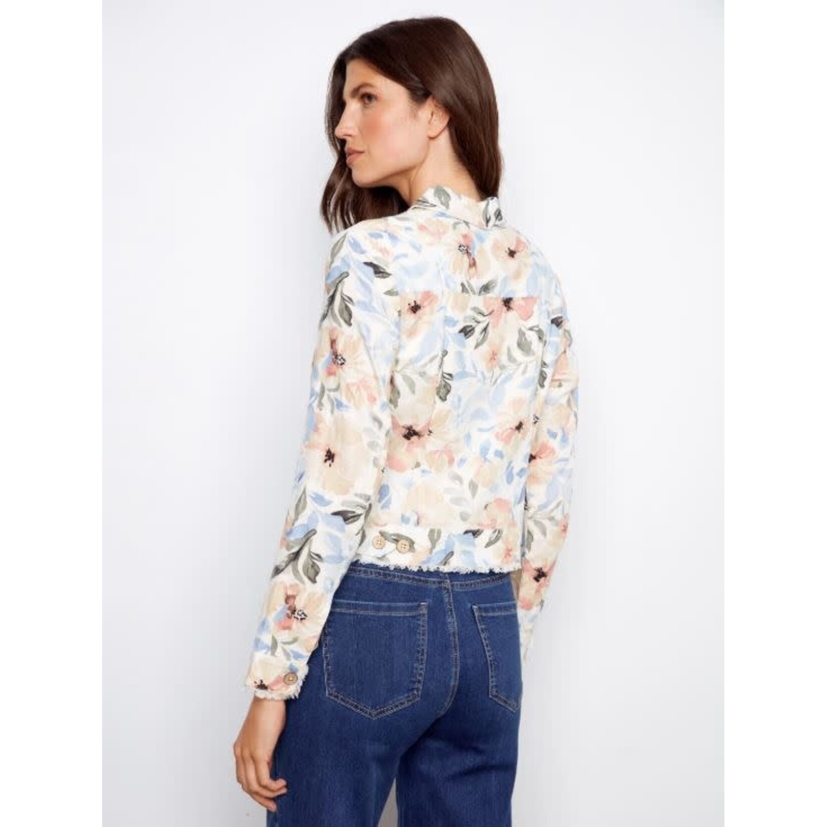 Charlie B Printed Frayed Hem Linen Jacket