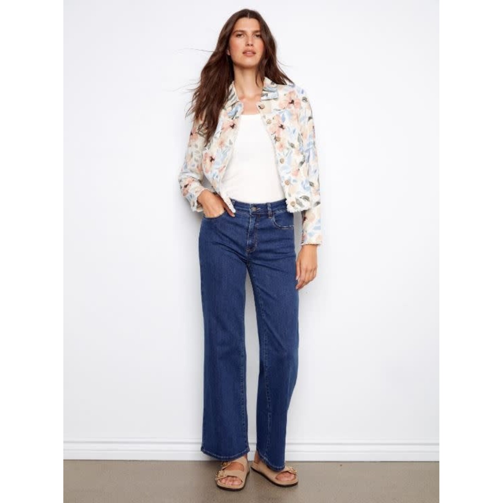 Charlie B Printed Frayed Hem Linen Jacket