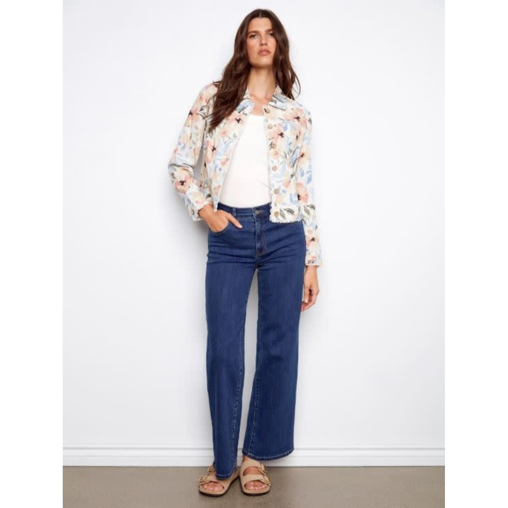 Charlie B Printed Frayed Hem Linen Jacket