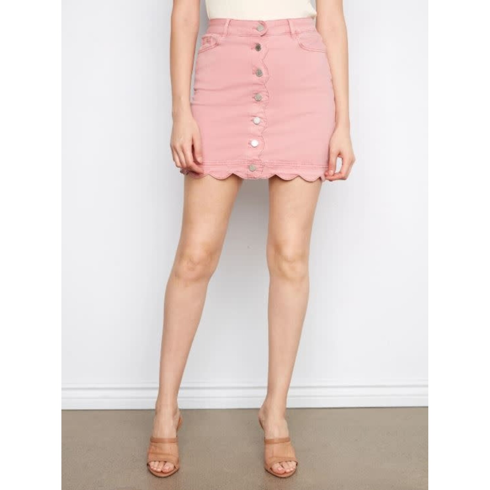 Charlie B Scalloped Hem Button Front Skort