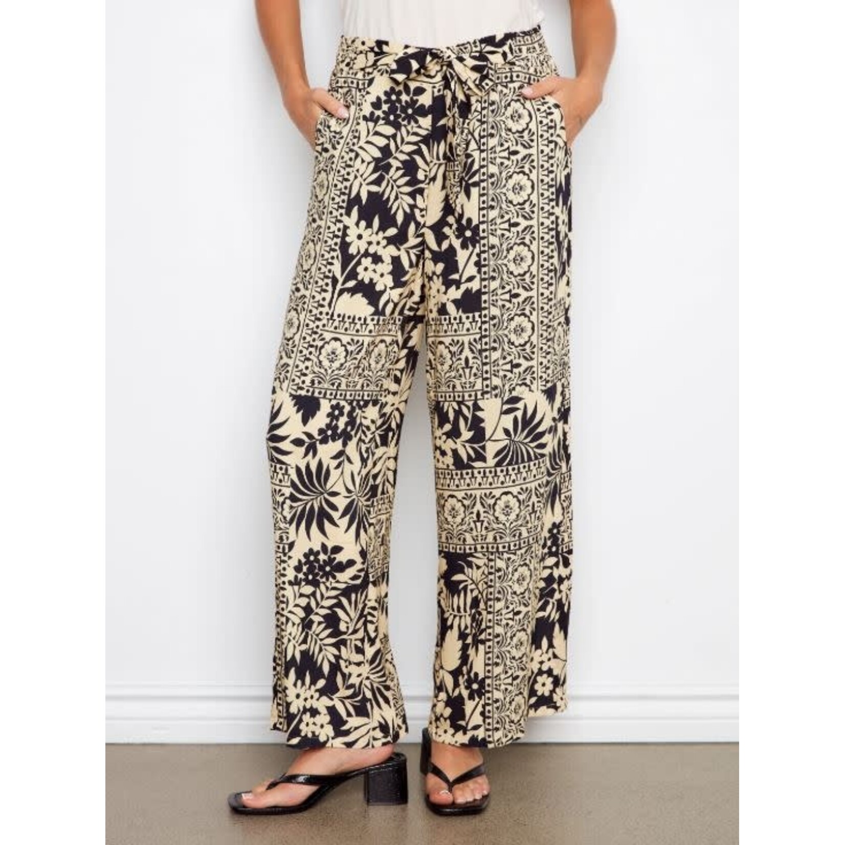 Charlie B Printed Pant With Self Tie Belt