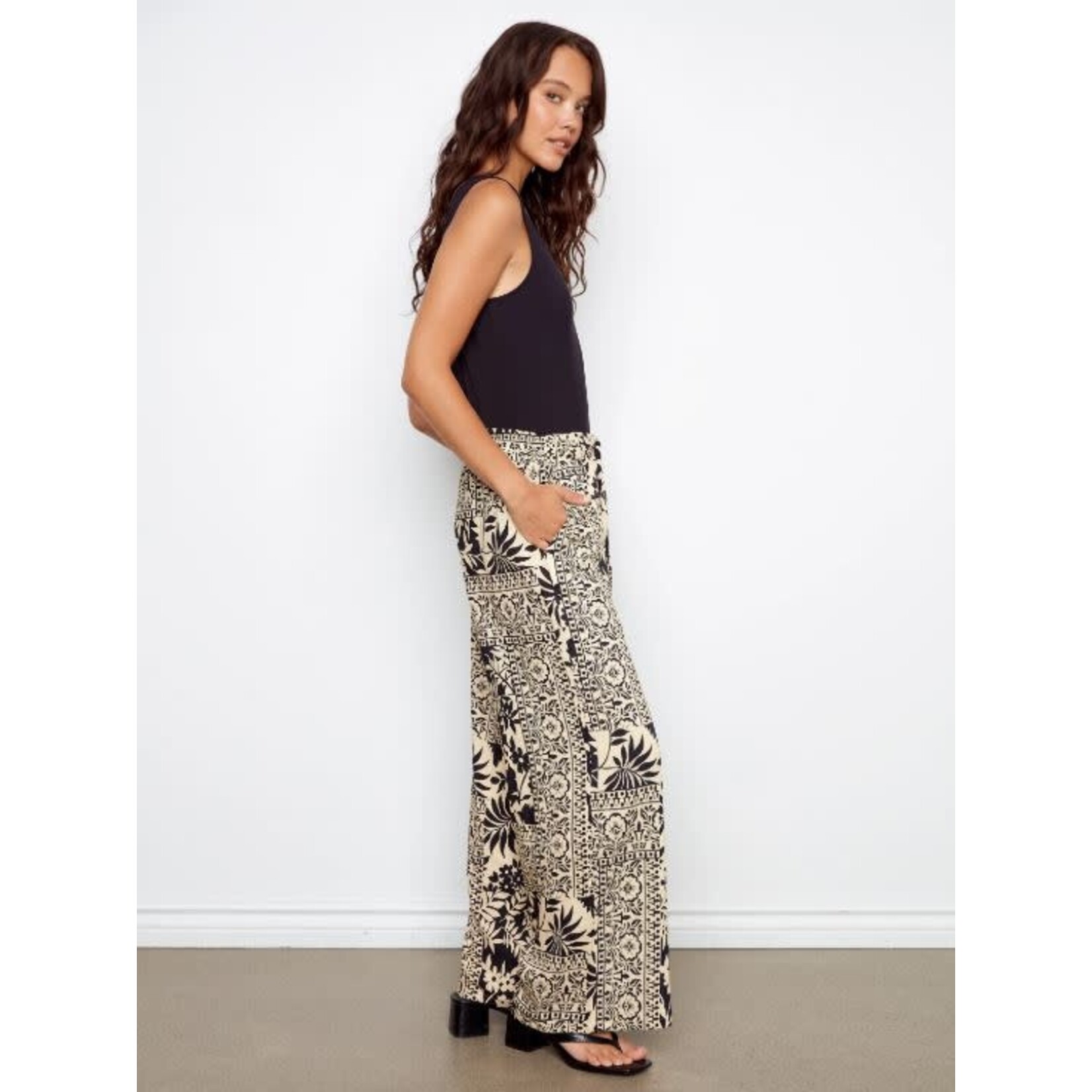 Charlie B Printed Pant With Self Tie Belt