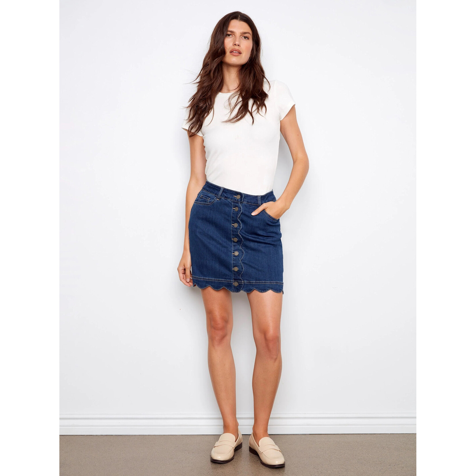 Charlie B Scalloped Hem Button Front Skort