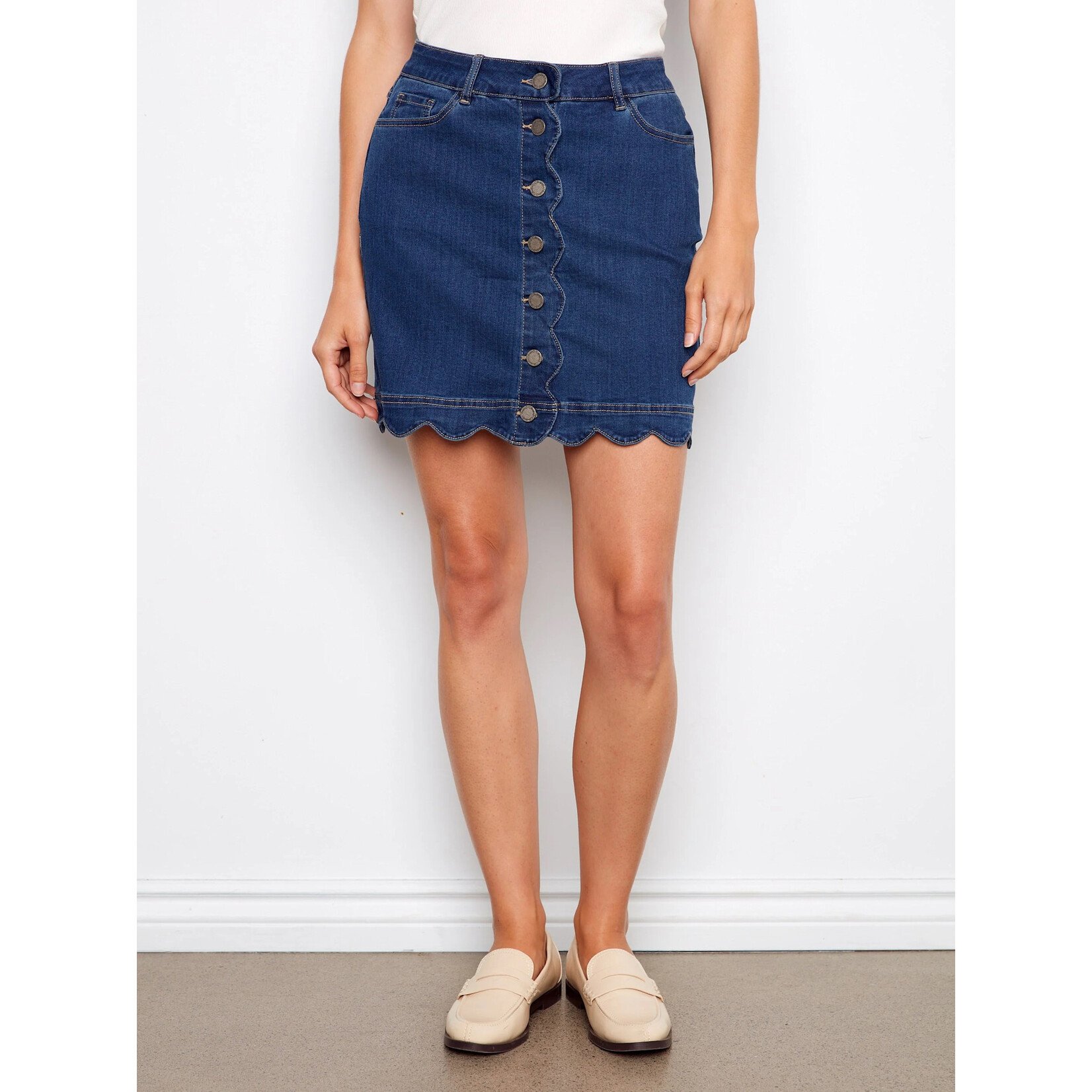 Charlie B Scalloped Hem Button Front Skort