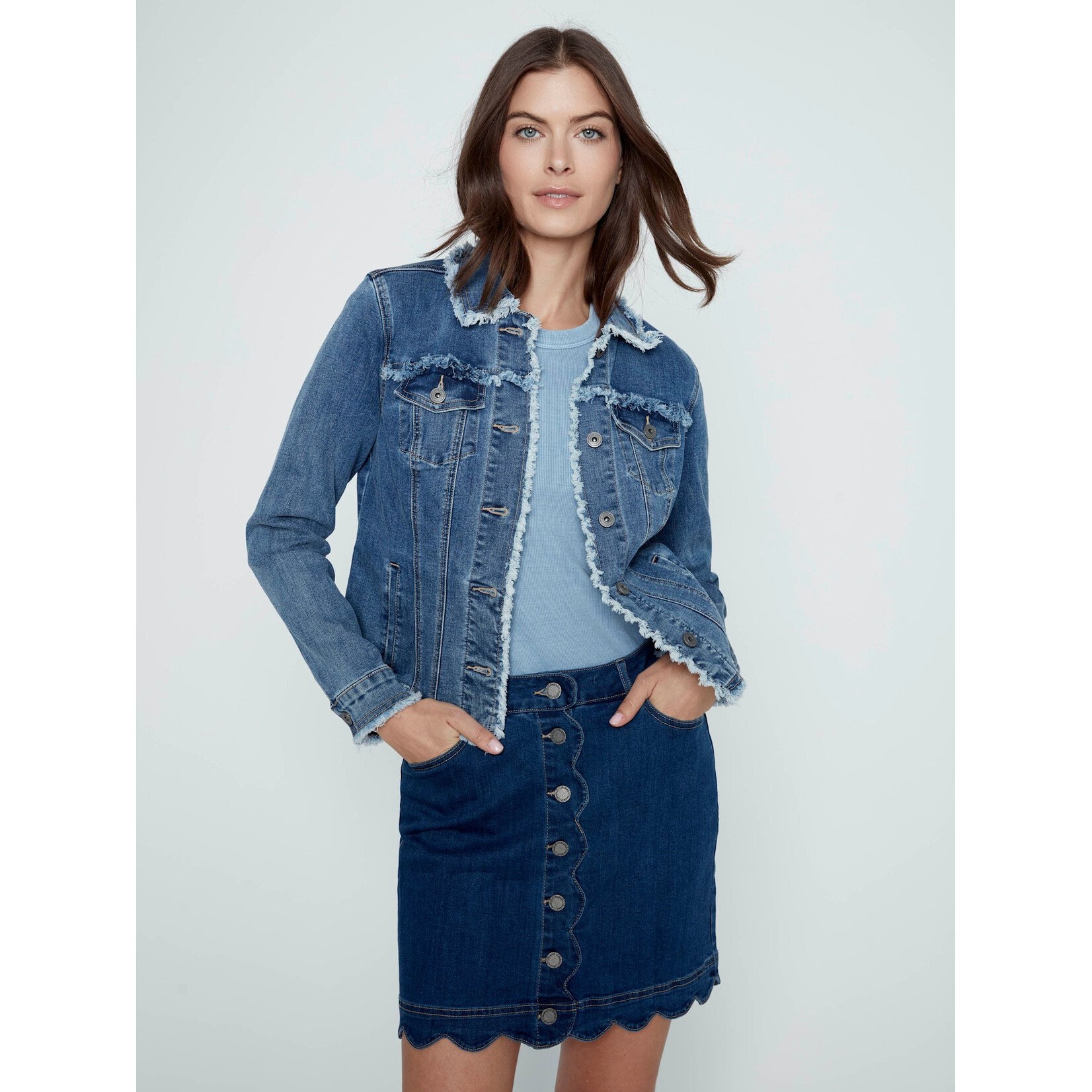 Charlie B Scalloped Hem Button Front Skort