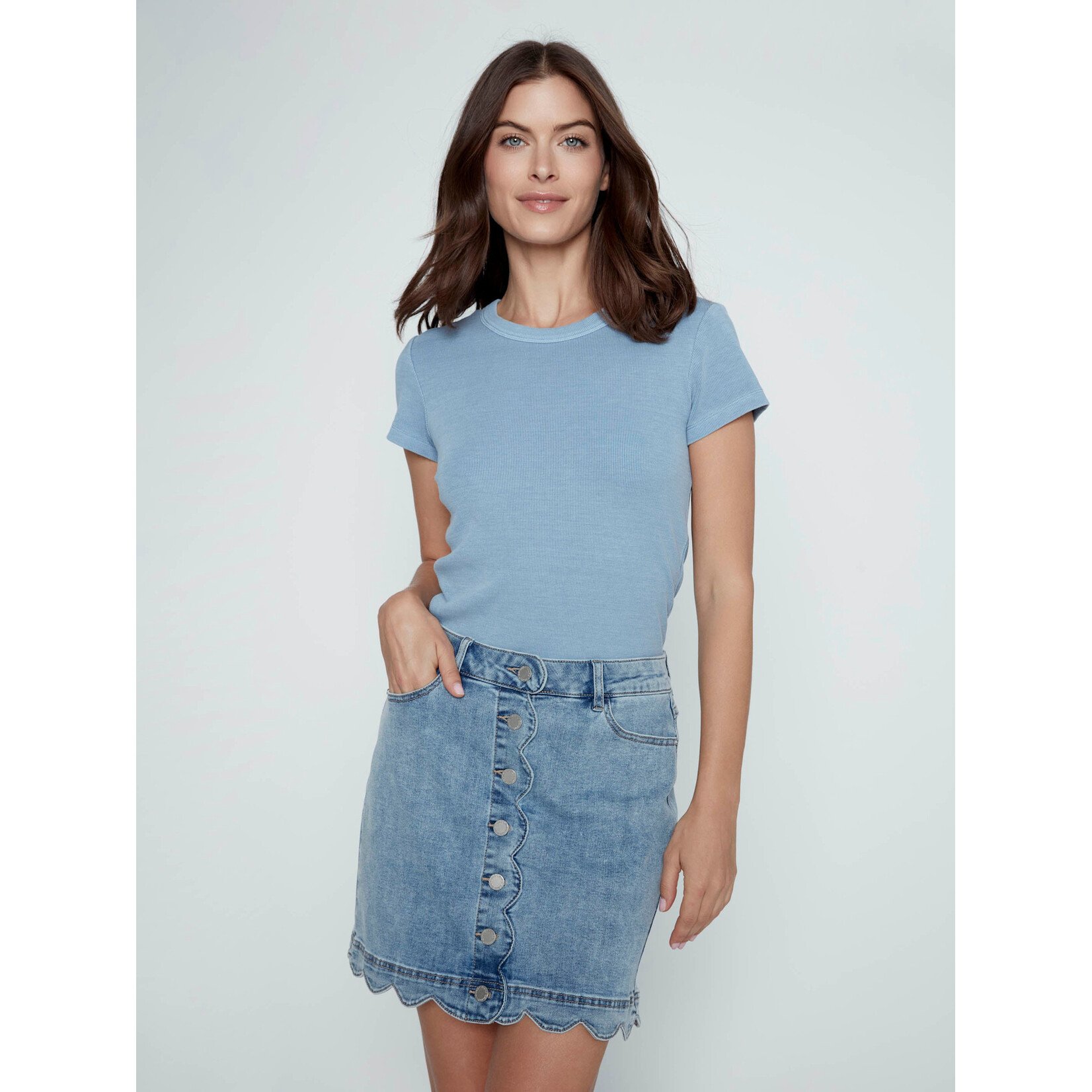 Charlie B Scalloped Hem Button Front Skort