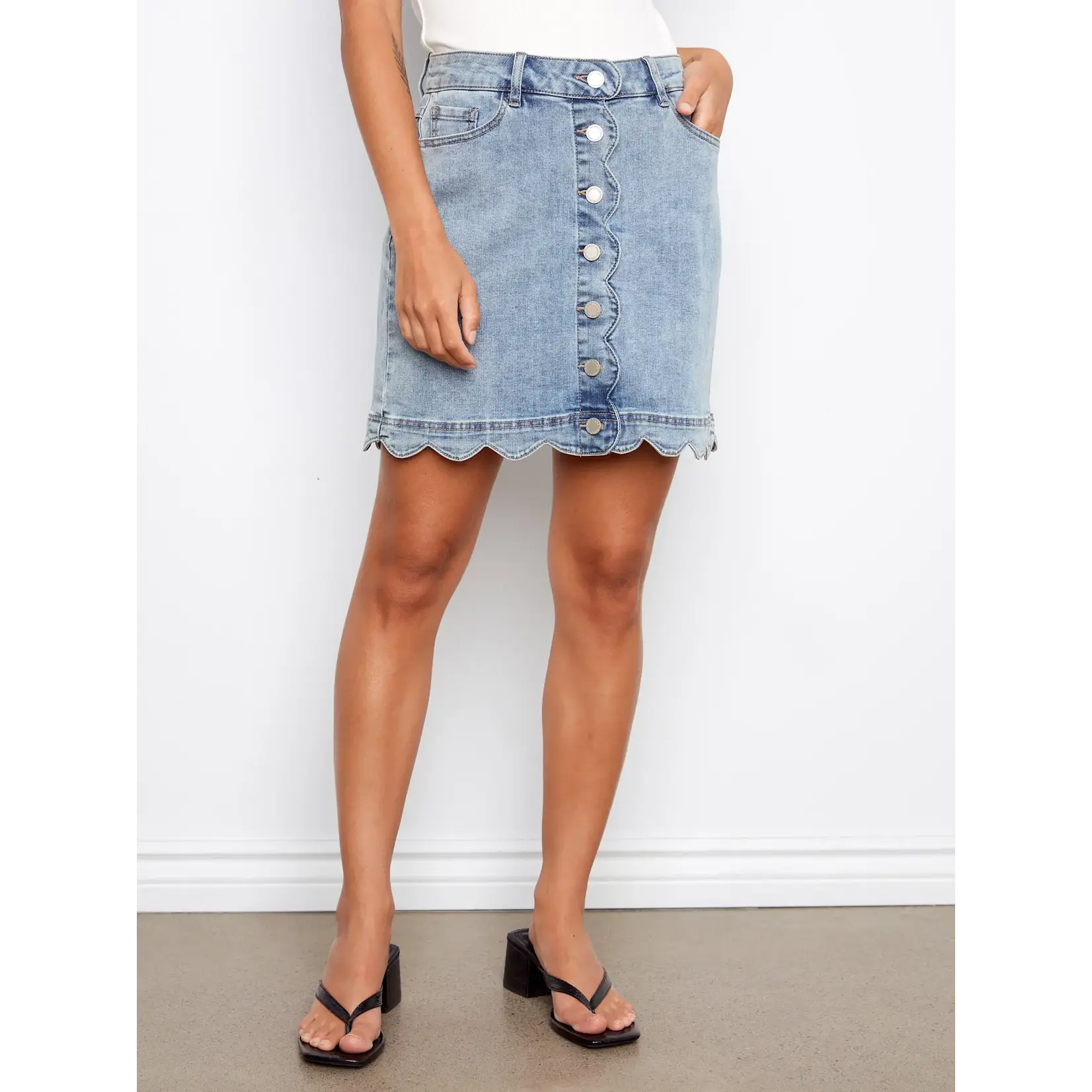 Charlie B Scalloped Hem Button Front Skort