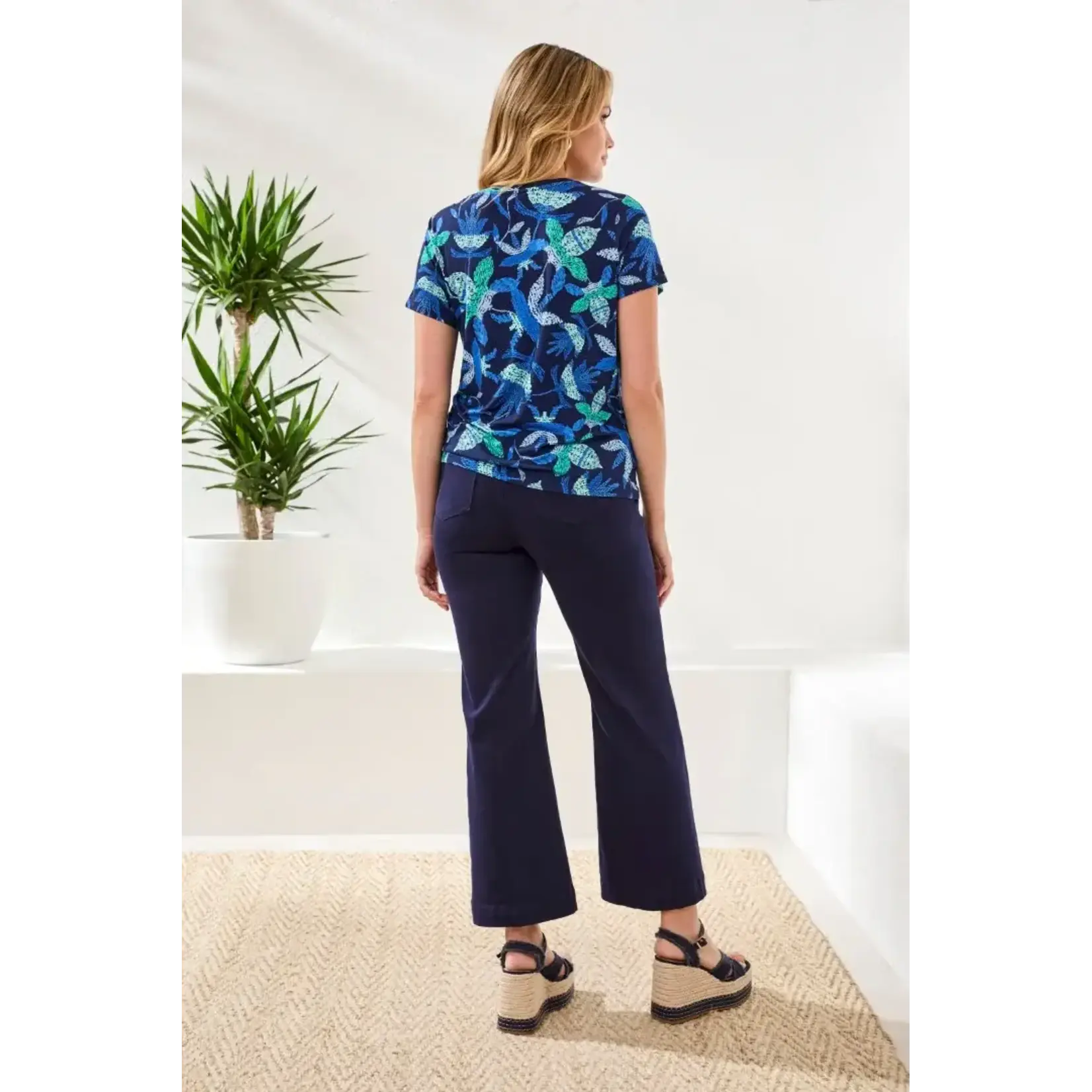 Tribal Short Sleeve Crew Neck Top With Ruching