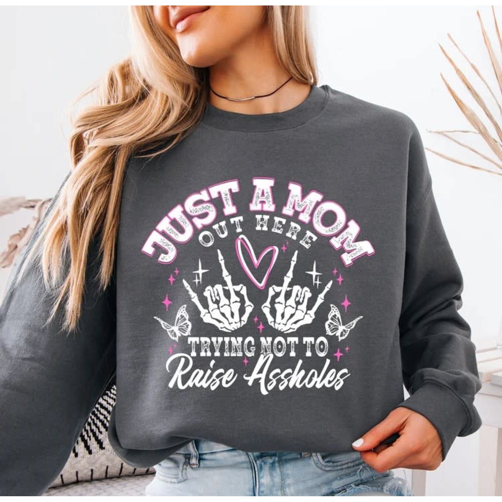 Royal Blush Trying Not To Raise Assholes Sweatshirt Charcoal
