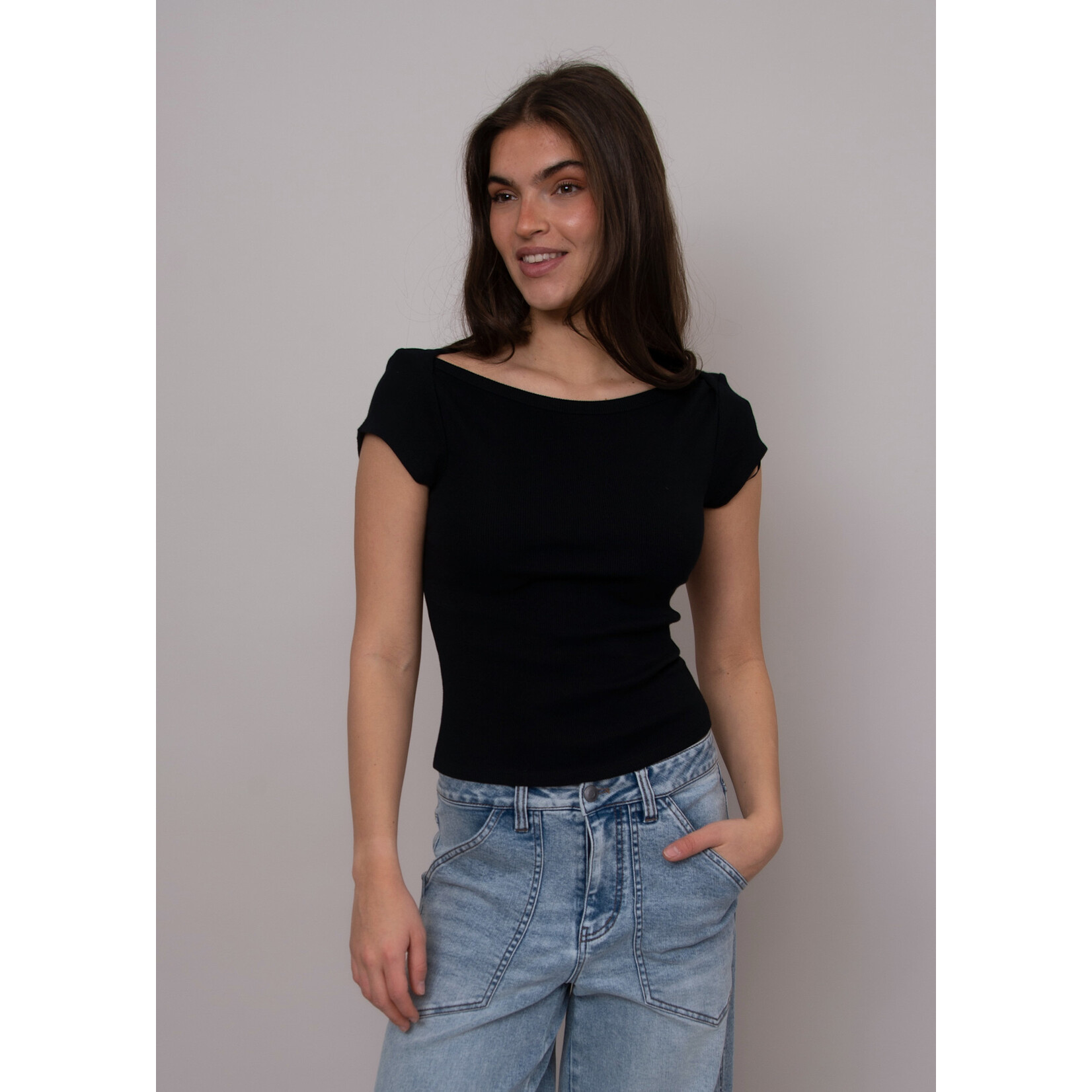 Rd Style Kelly Boat Neck Cap Sleeve Top