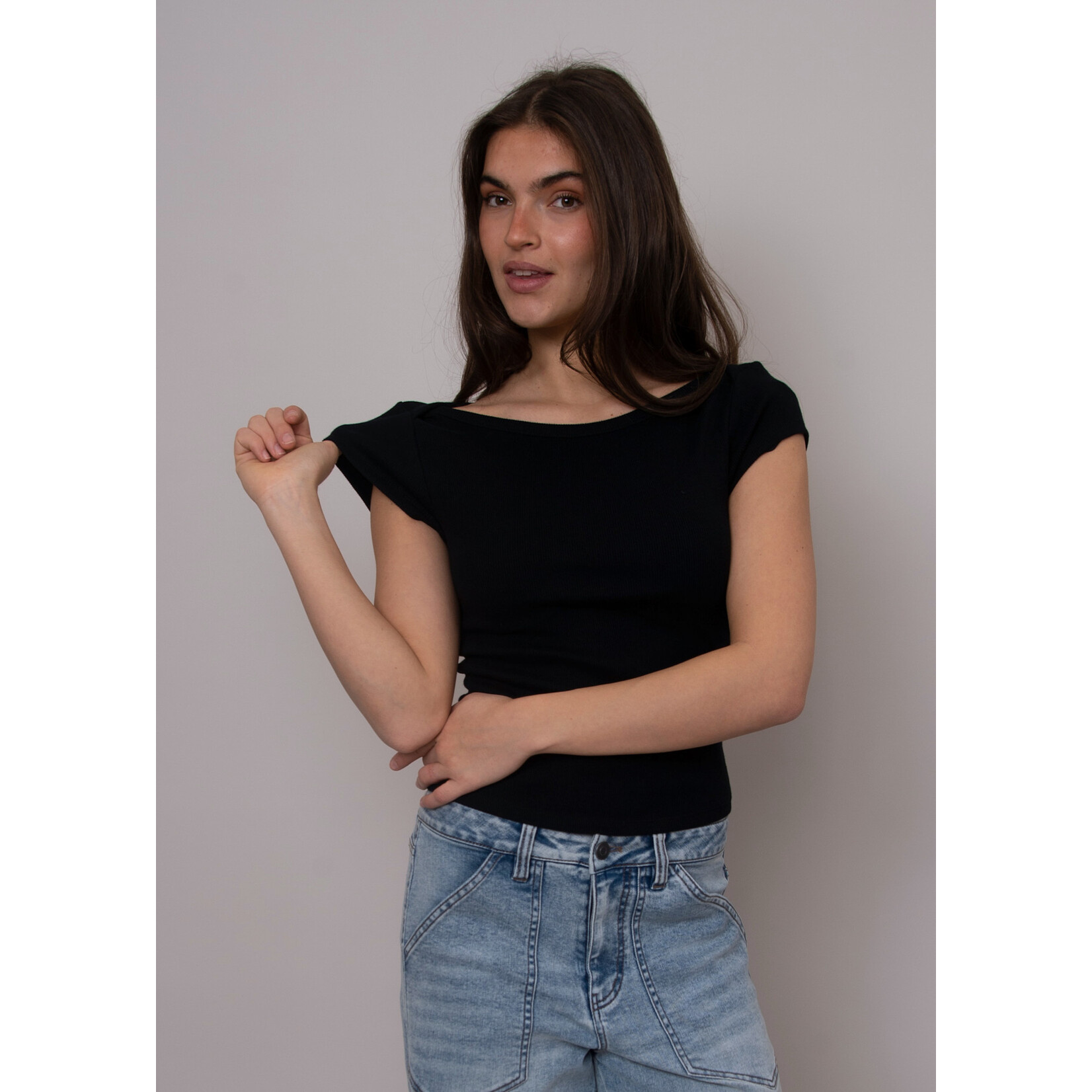 Rd Style Kelly Boat Neck Cap Sleeve Top