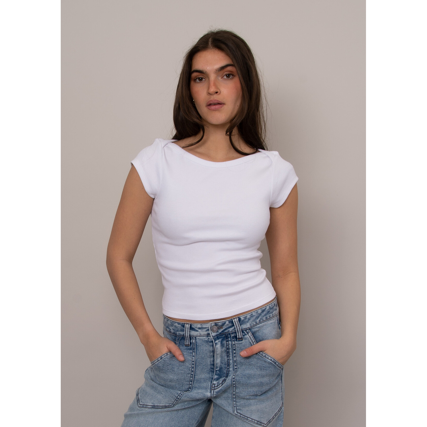 Rd Style Kelly Boat Neck Cap Sleeve Top